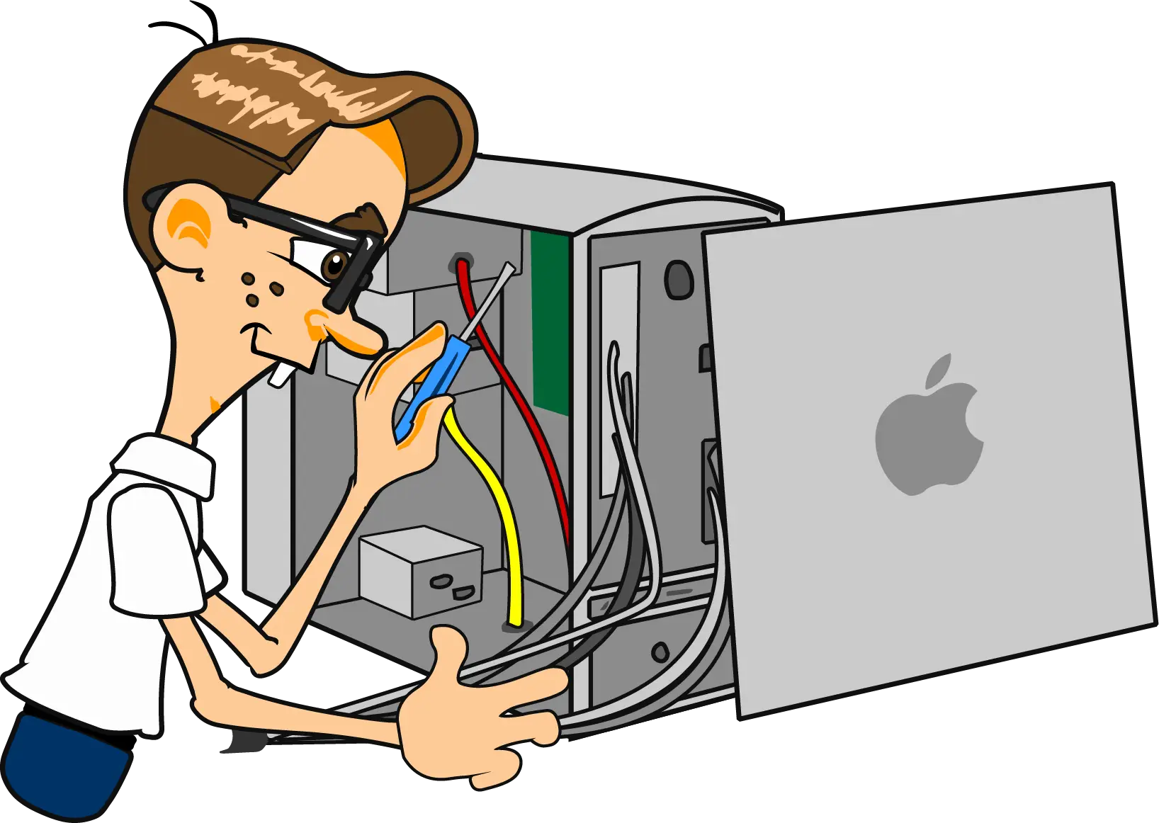 Cartoon Technician Fixing a Computer