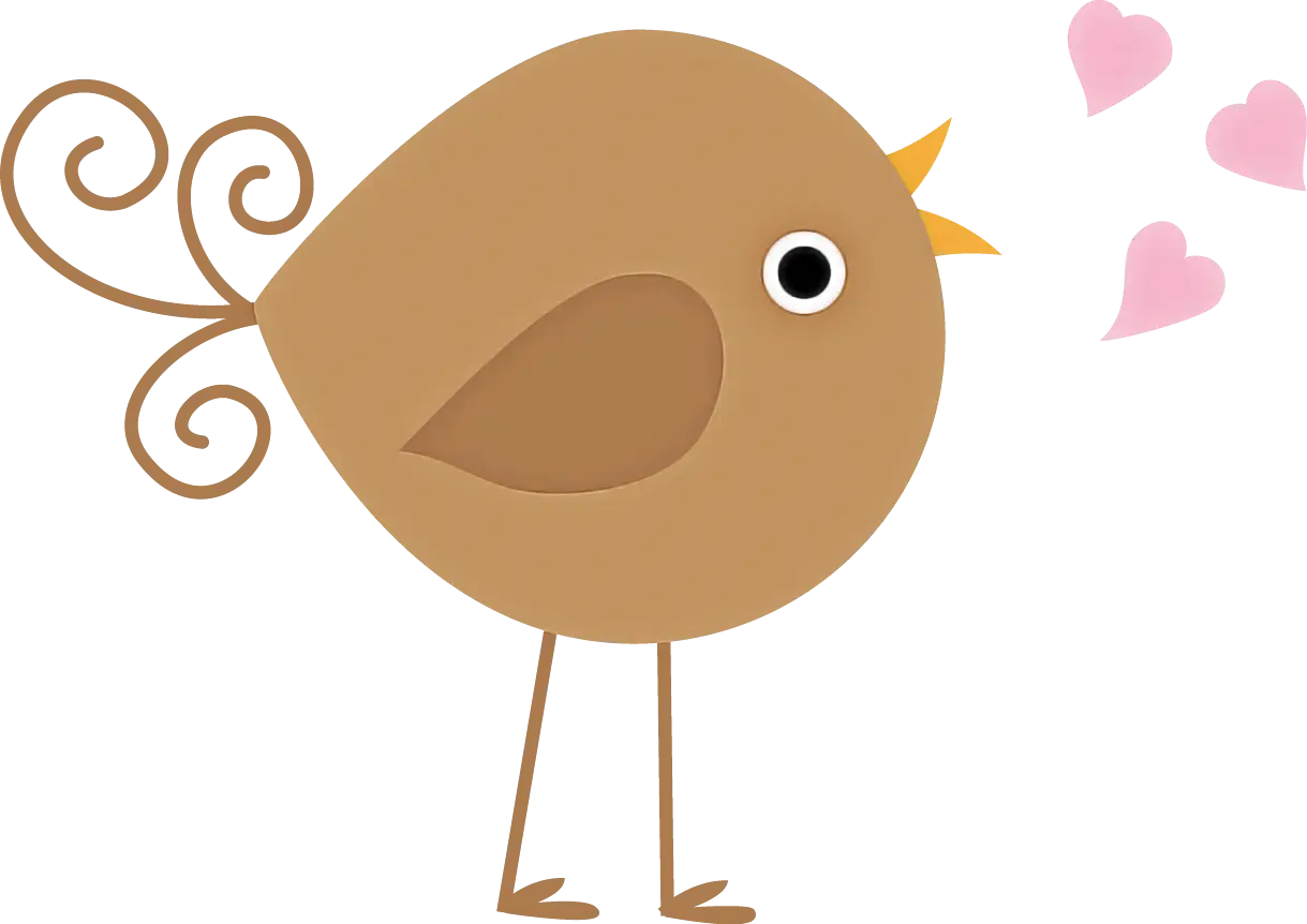 Brown Cartoon Bird with Love Hearts