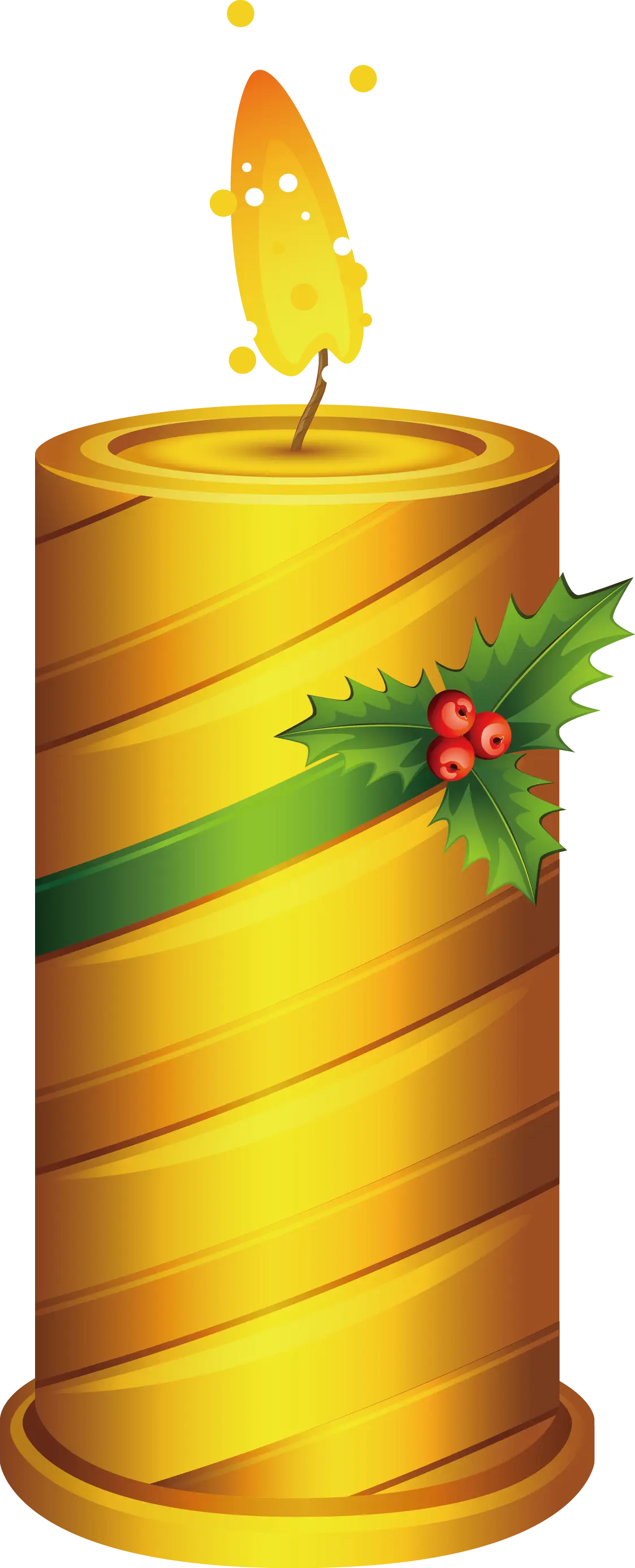 Golden Candle with Holly Decoration