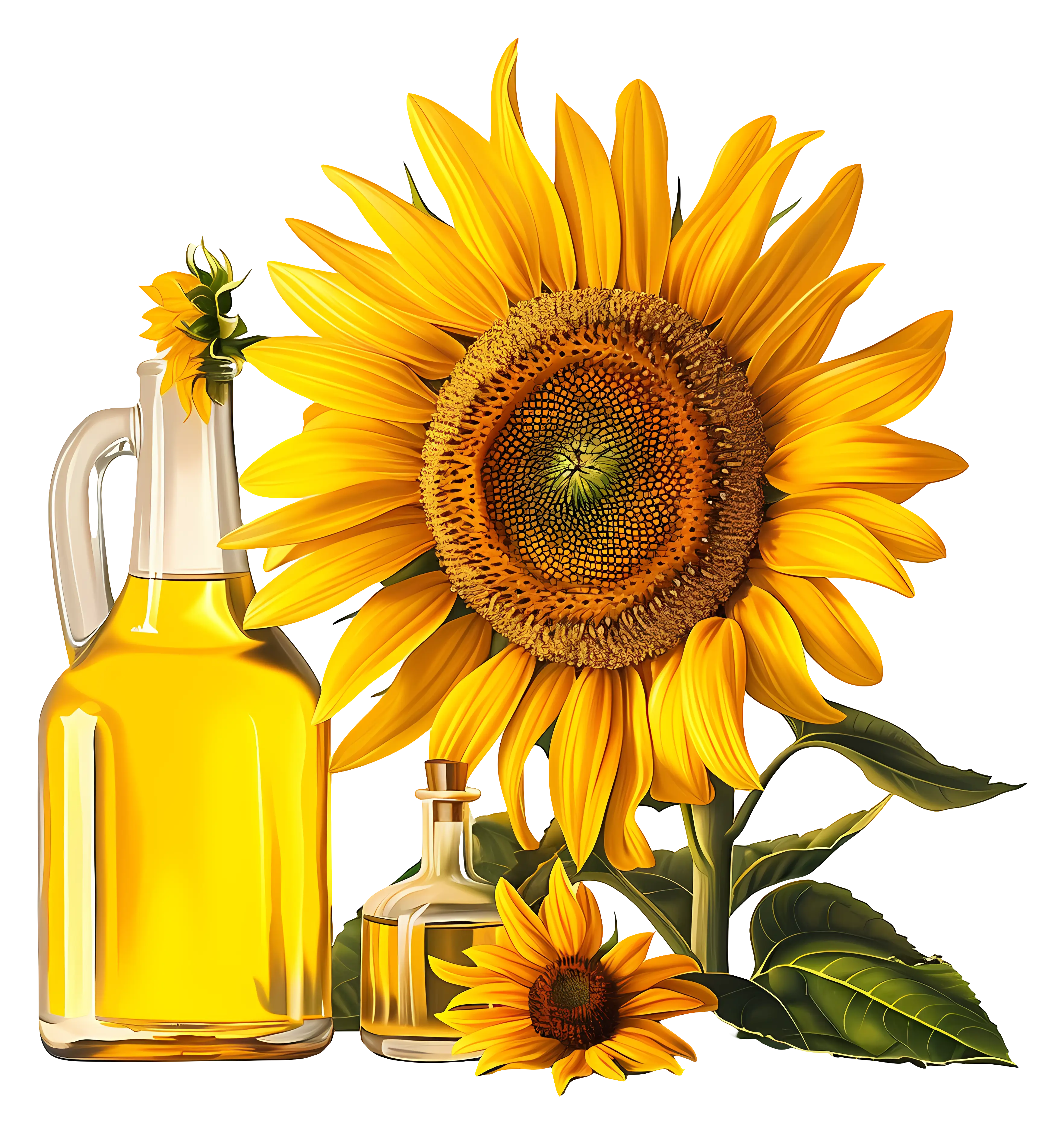 Sunflower and Bottles of Oil Illustration