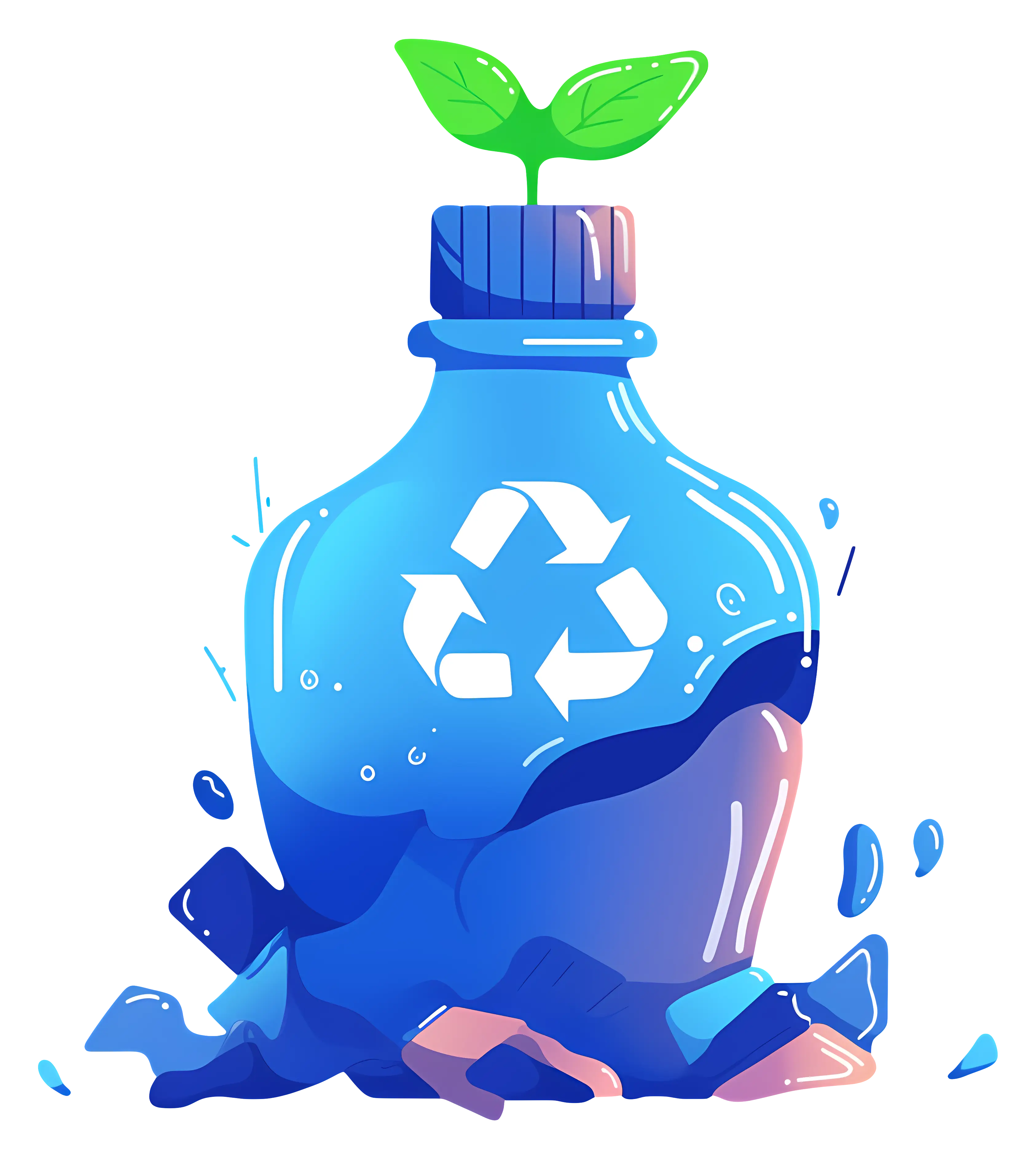 Blue Recycling Bottle with Green Leaf