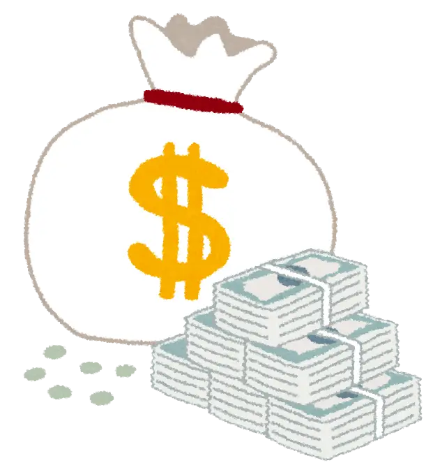 Money Bag and Cash Stack Cartoon Illustration