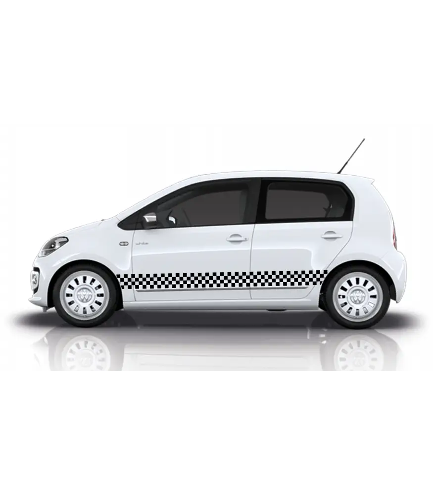 White Compact Car featuring a Checkerboard Design