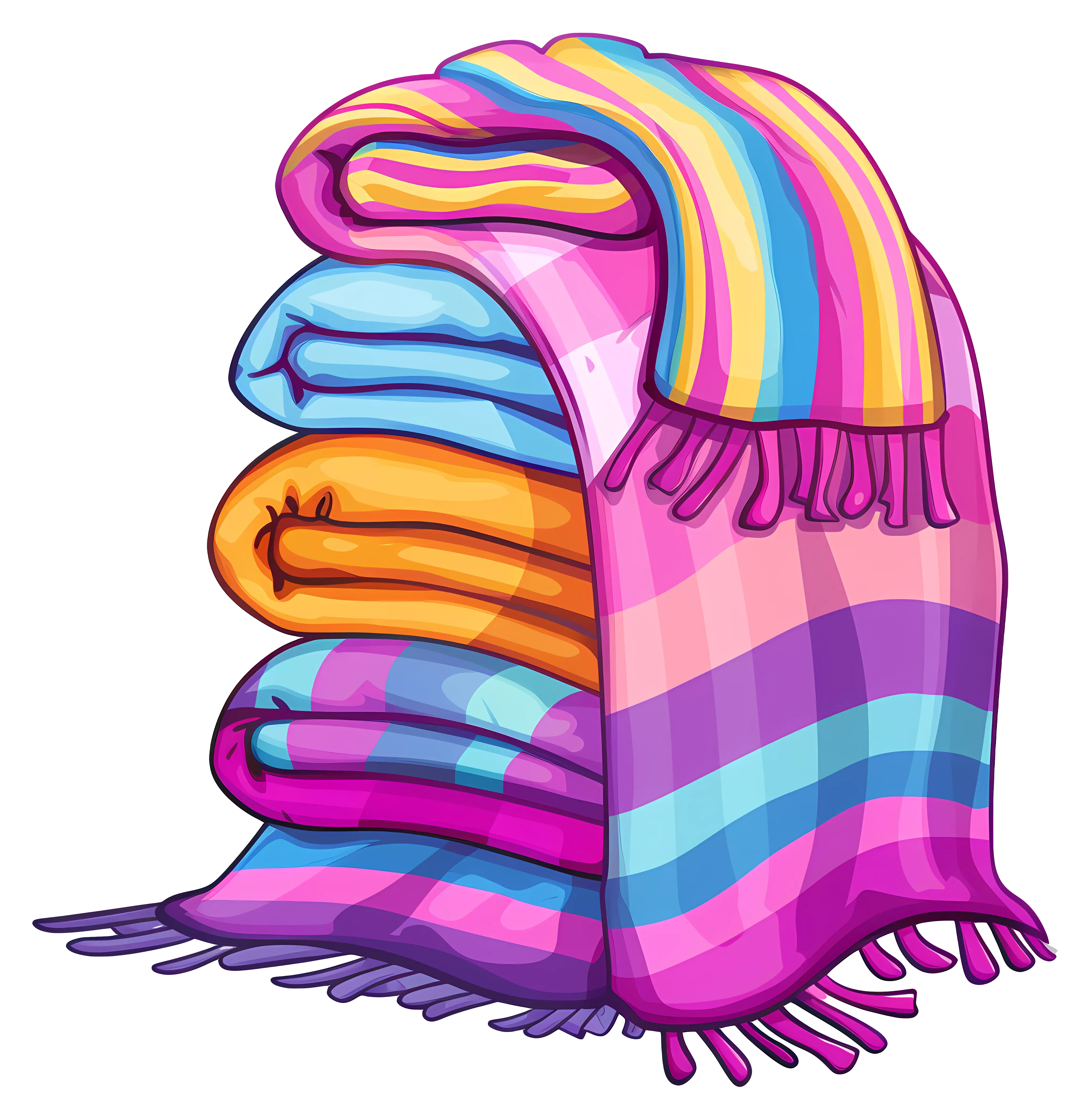 Stack of Colorful Folded Blankets in Vibrant Patterns