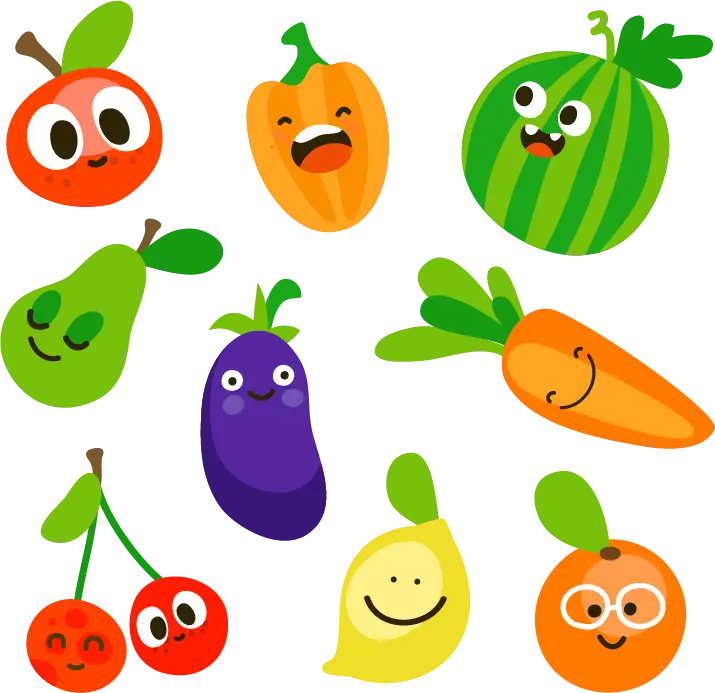 Cute Vegetable and Fruit Cartoon Characters