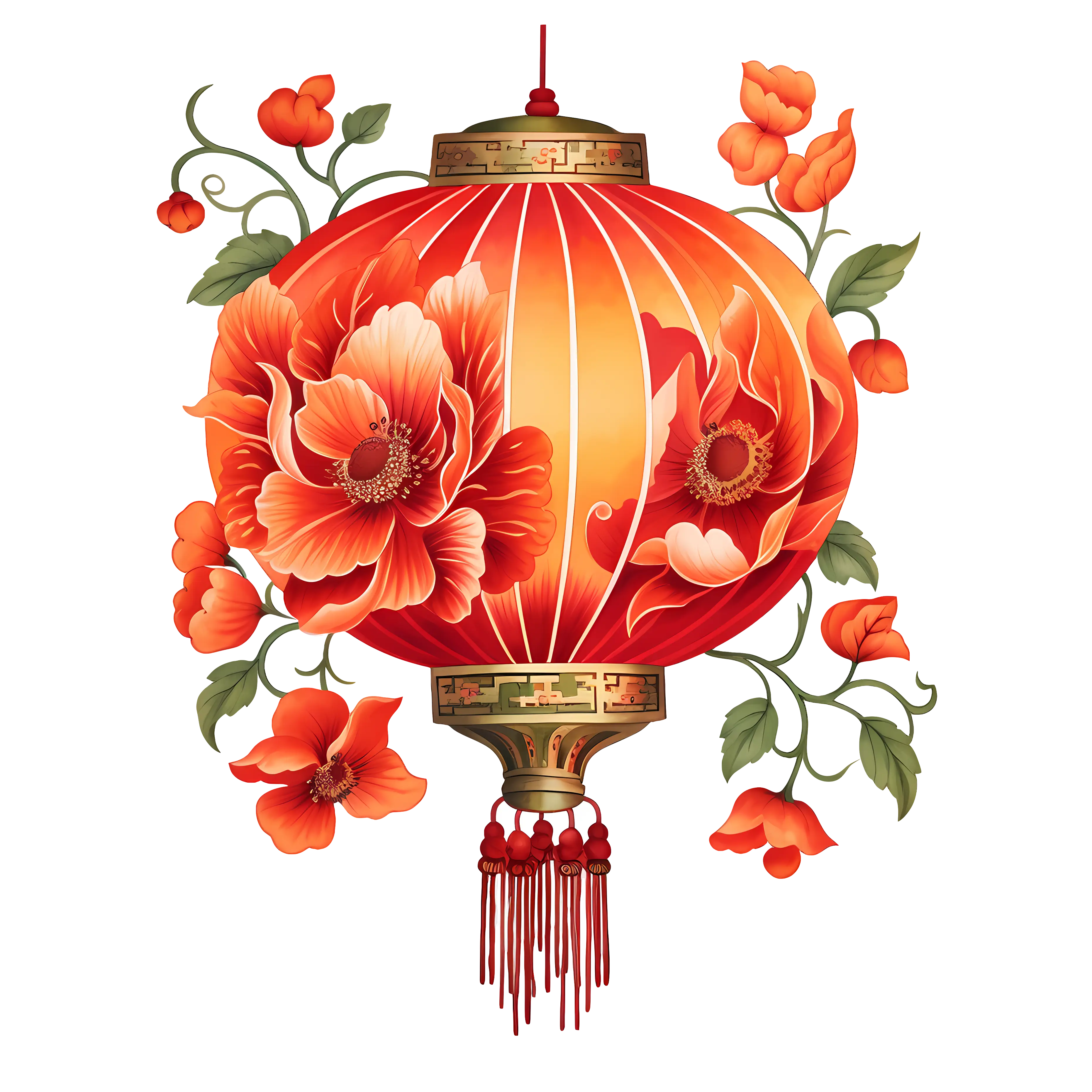 Red Lantern with Floral Decoration