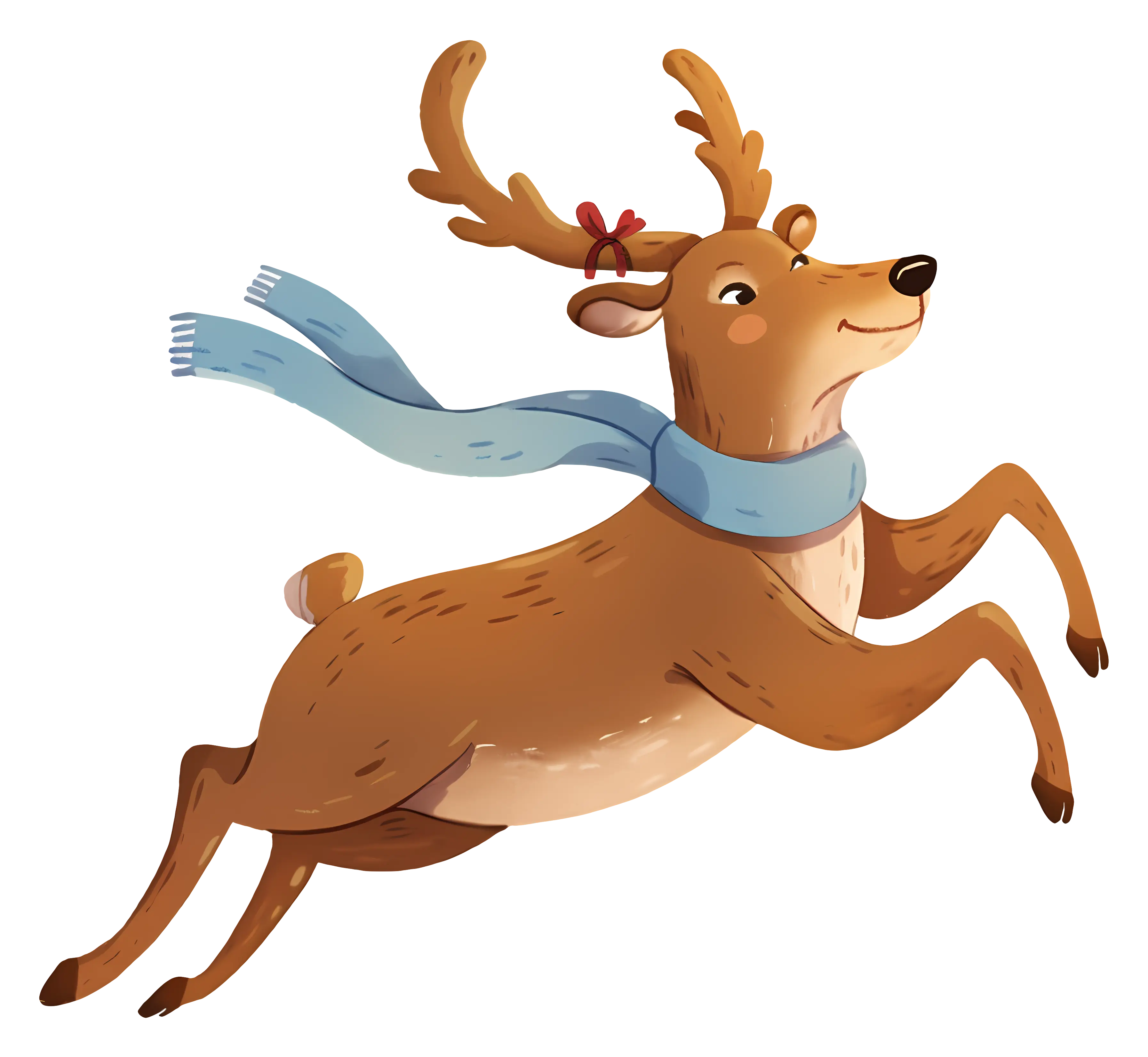 Cartoon Reindeer with Blue Scarf