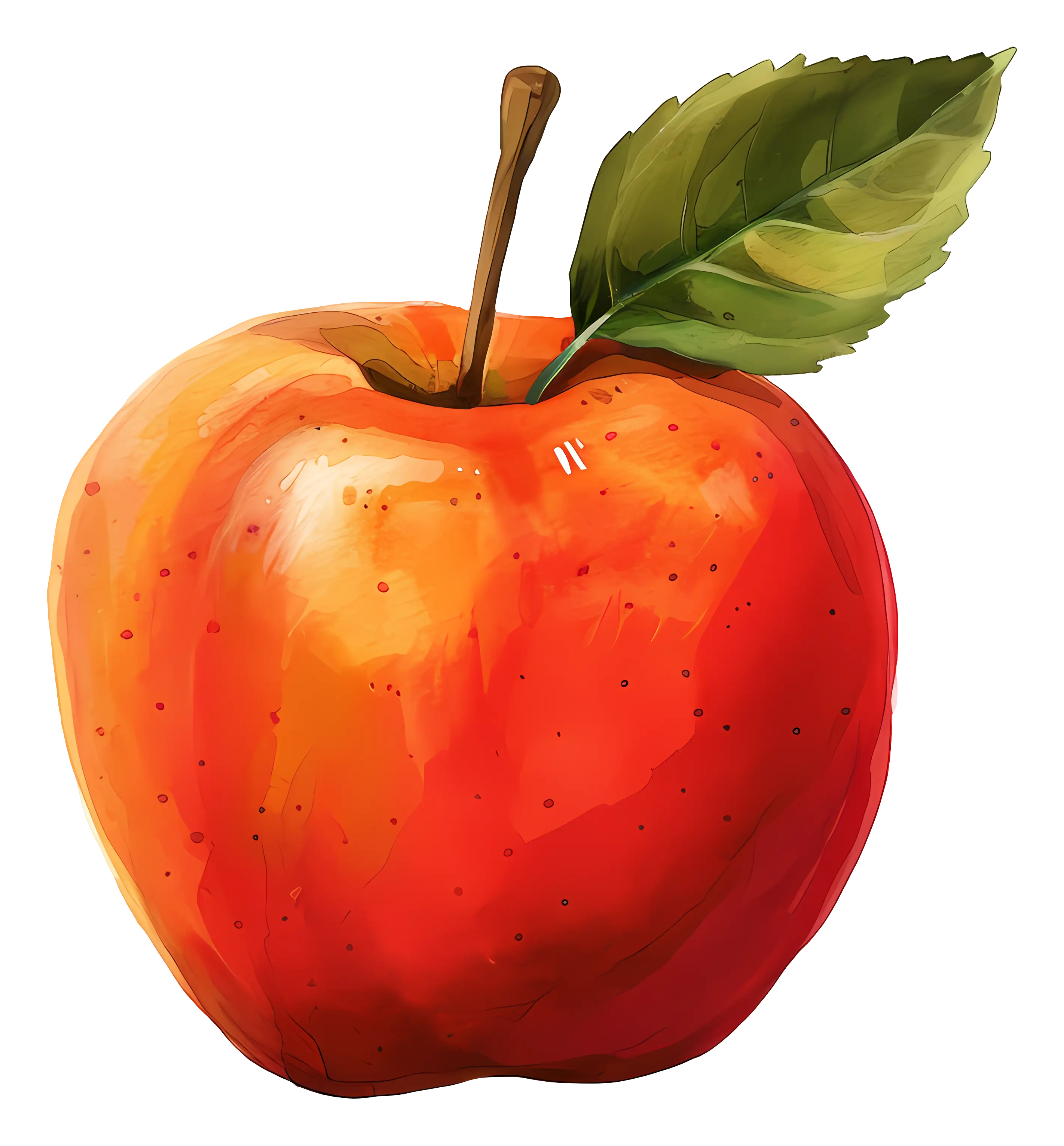 Juicy Red Apple with Green Leaf