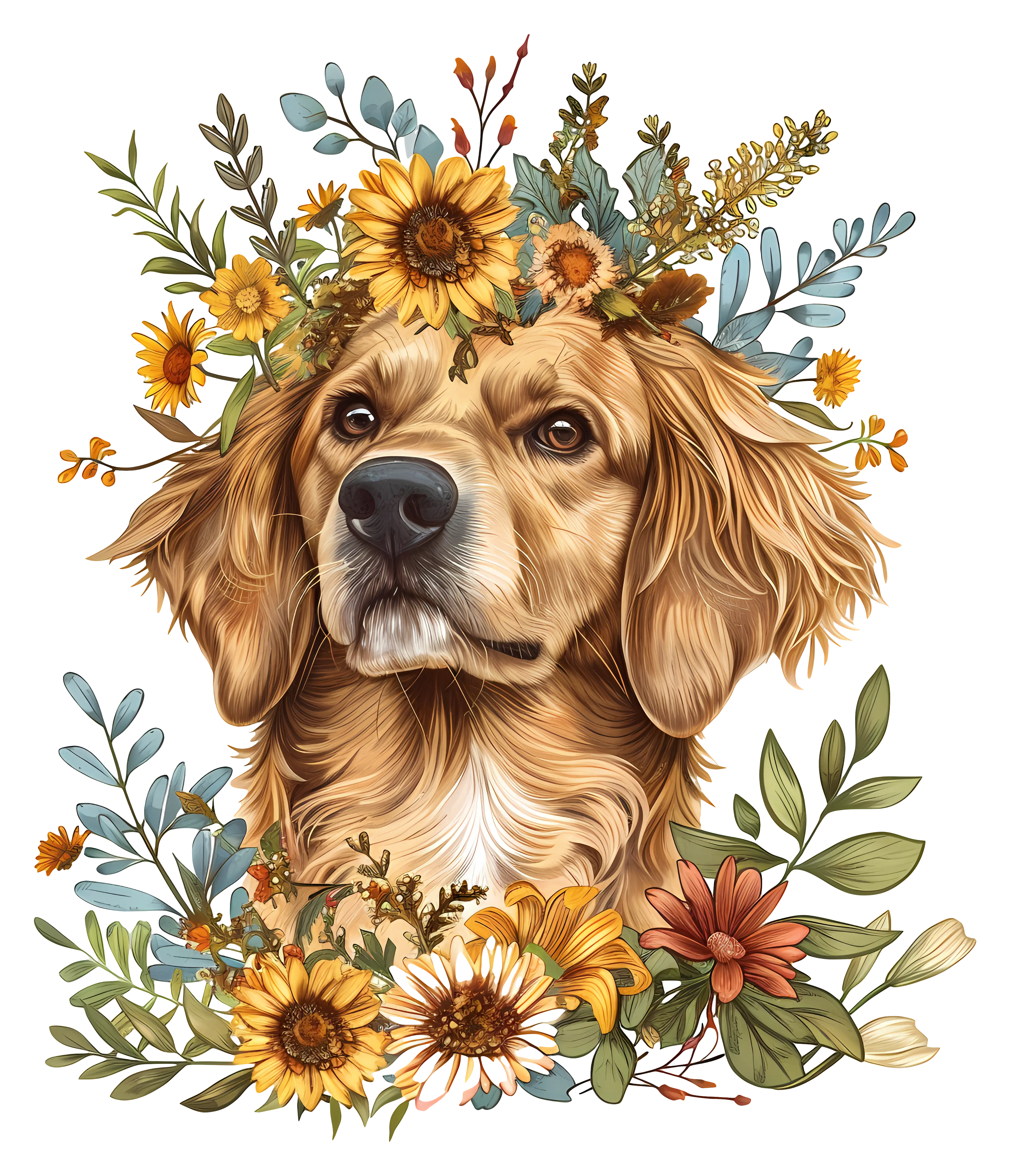 Dog with Floral Crown