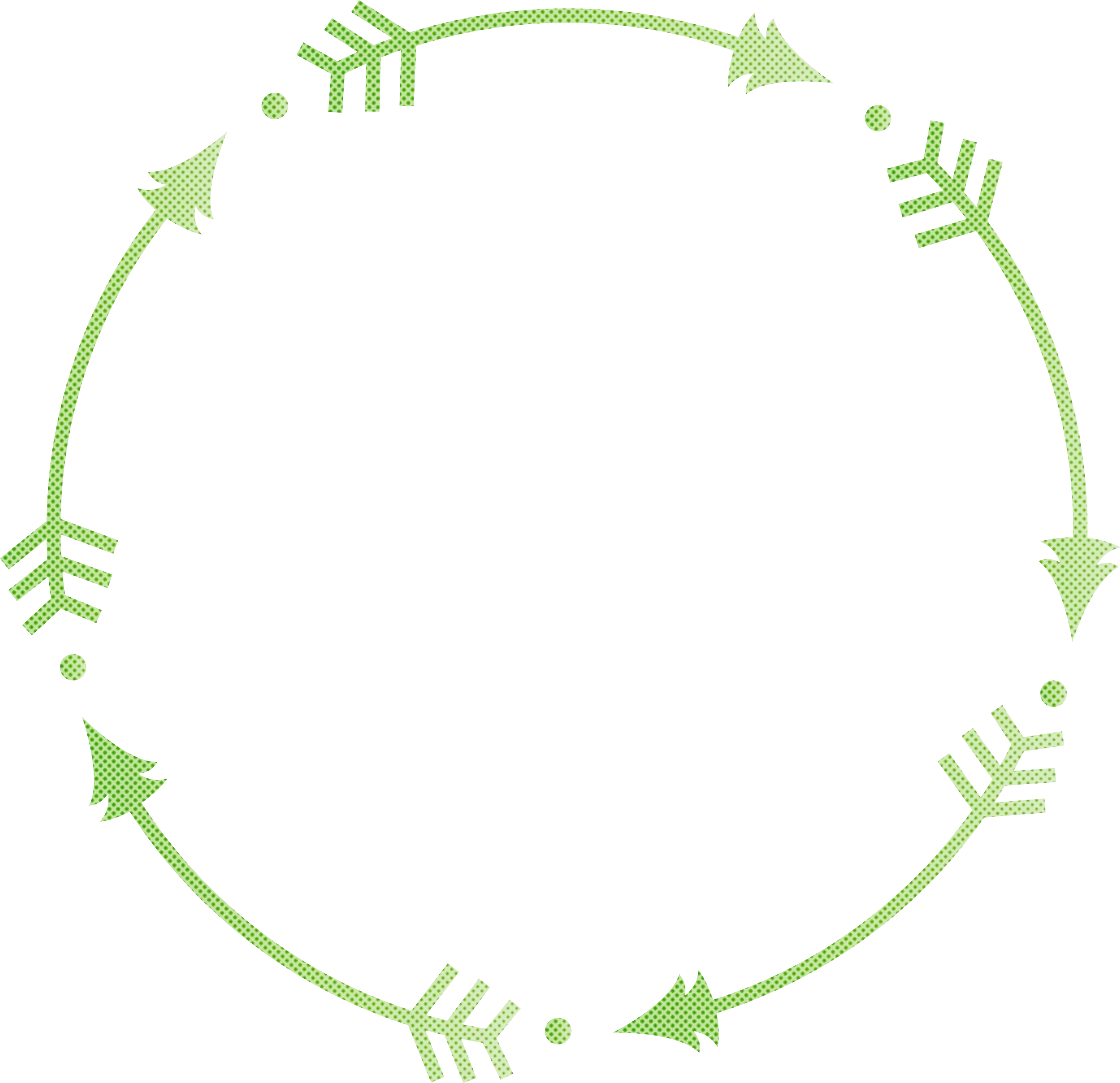 Light Green Arrow Circle with Feathers and Dots