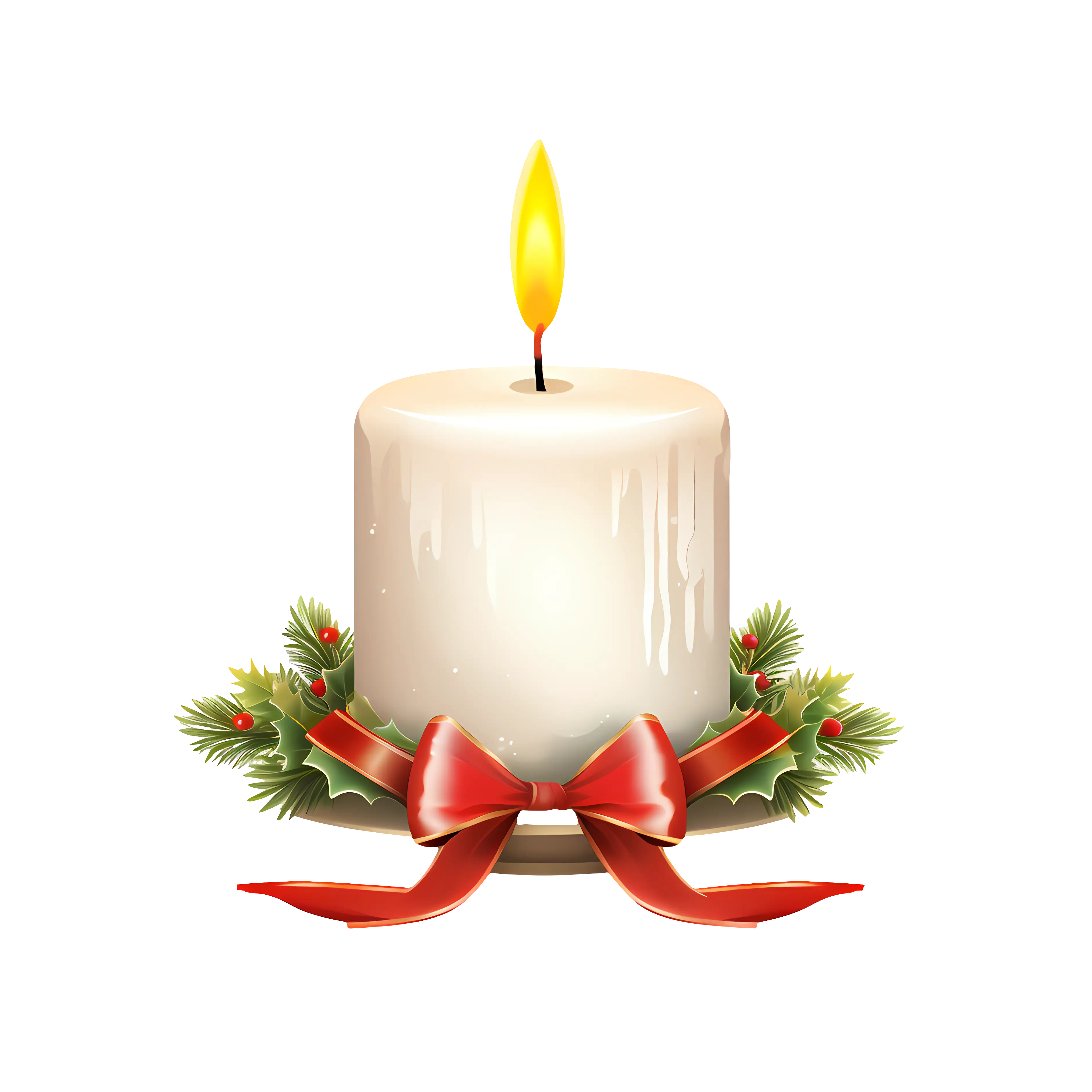 Festive Candle with Holly and Bow Decoration