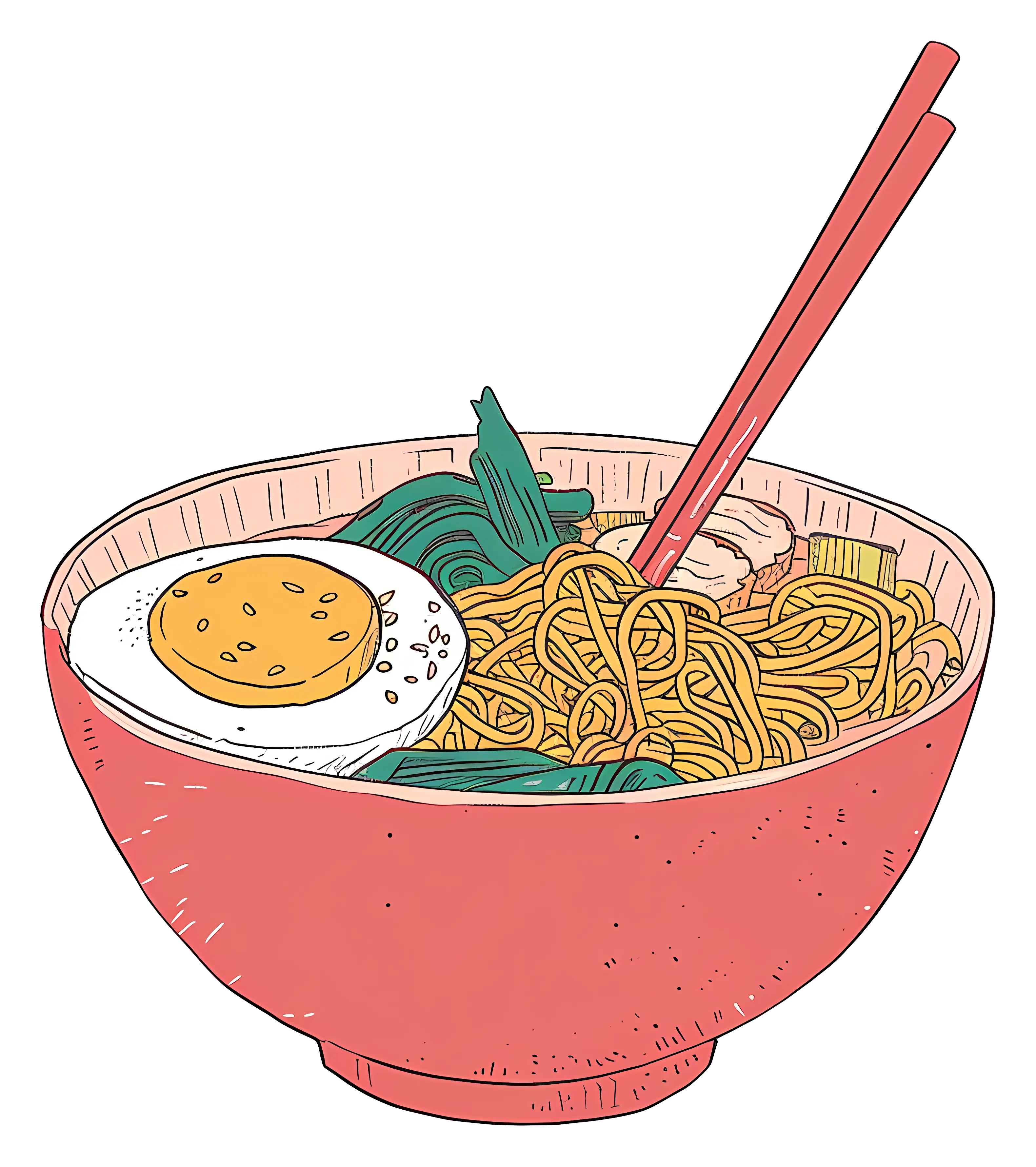 Colorful Ramen Noodle Bowl with Chopsticks