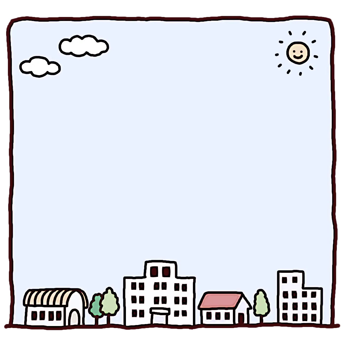 Simple Cityscape with Buildings and Sun