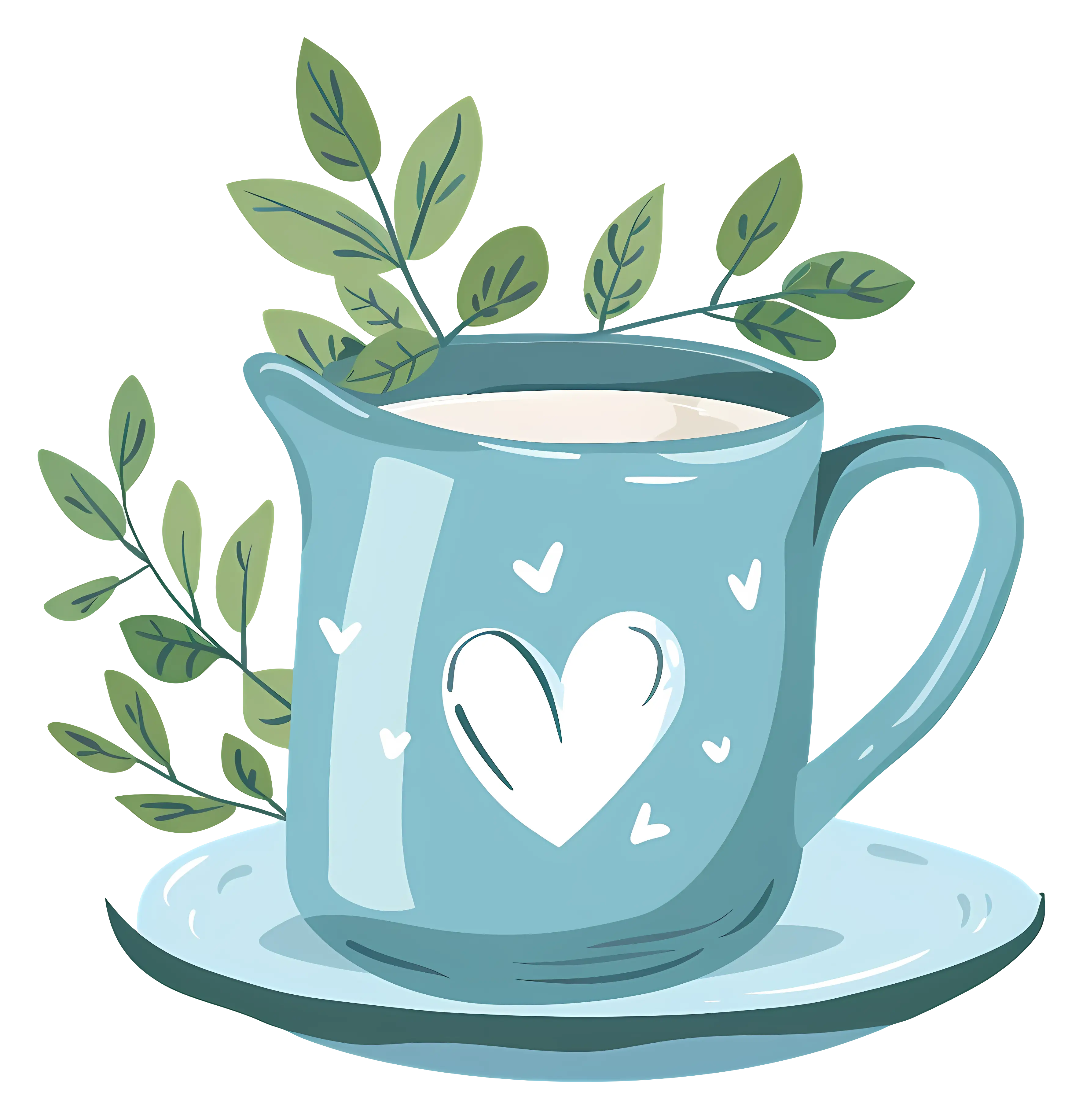 Blue Cup with Leaves for Cozy Moments