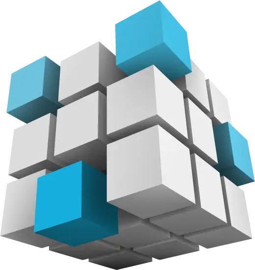 3D Cubic Structure with Blue and White Elements