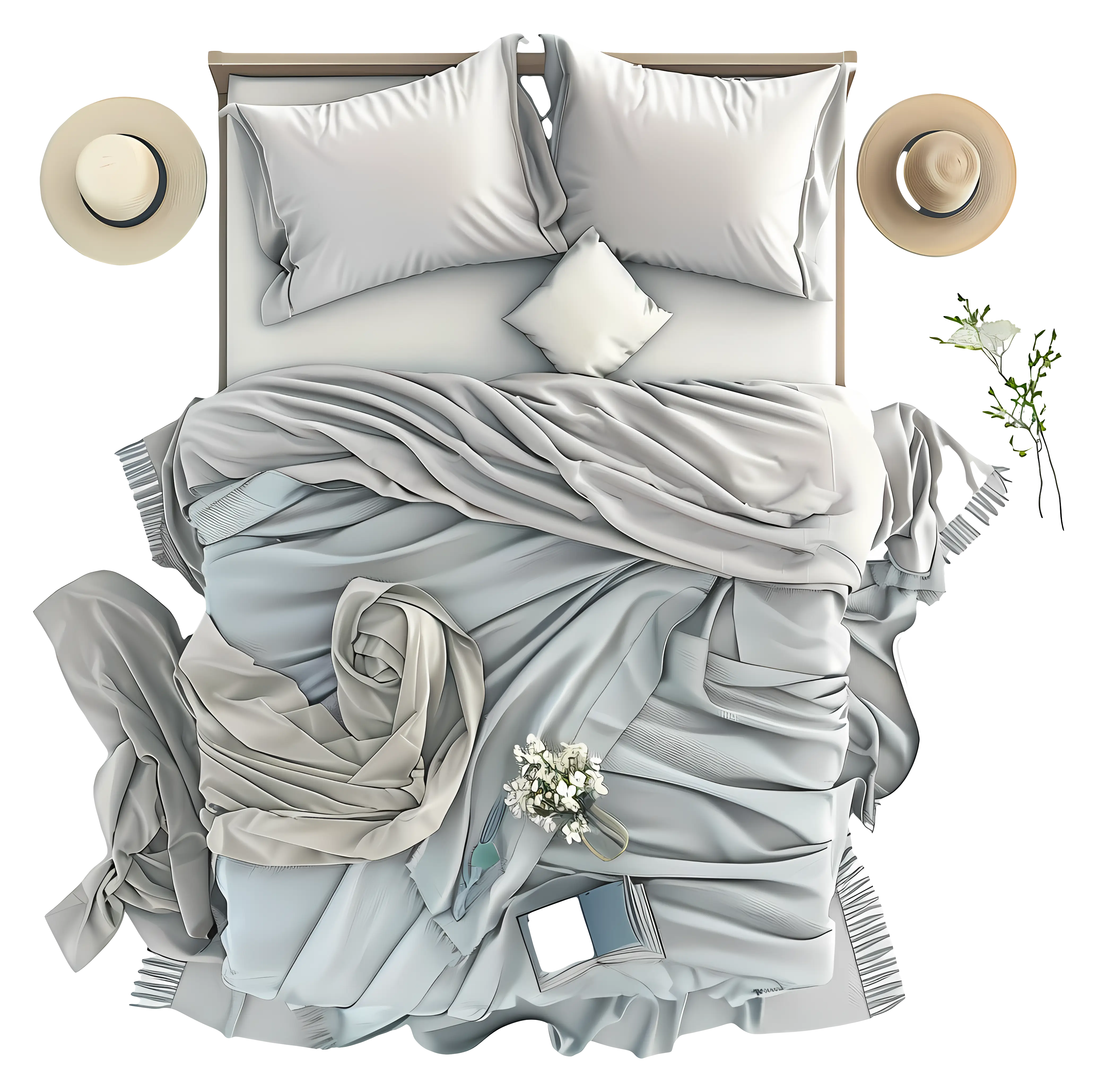 Messy Bed with Pillows