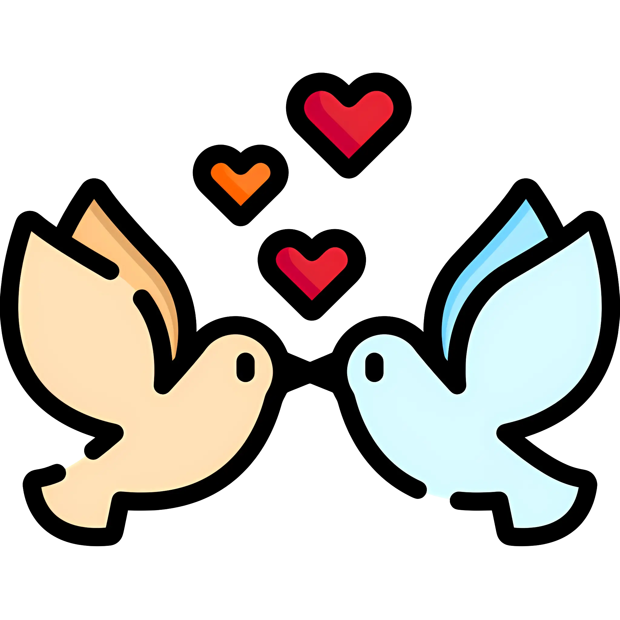 Kissing Doves with Floating Hearts Illustration
