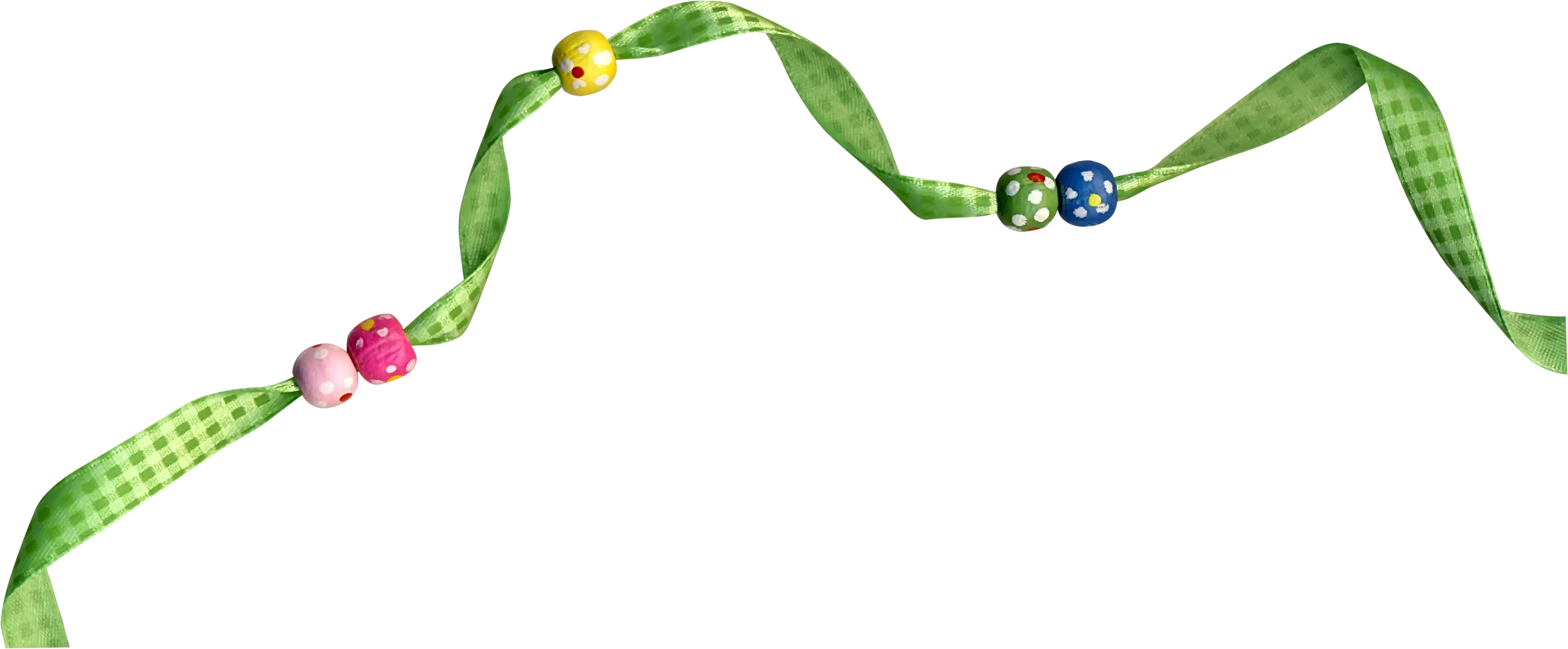 Green Ribbon with Colorful Beads