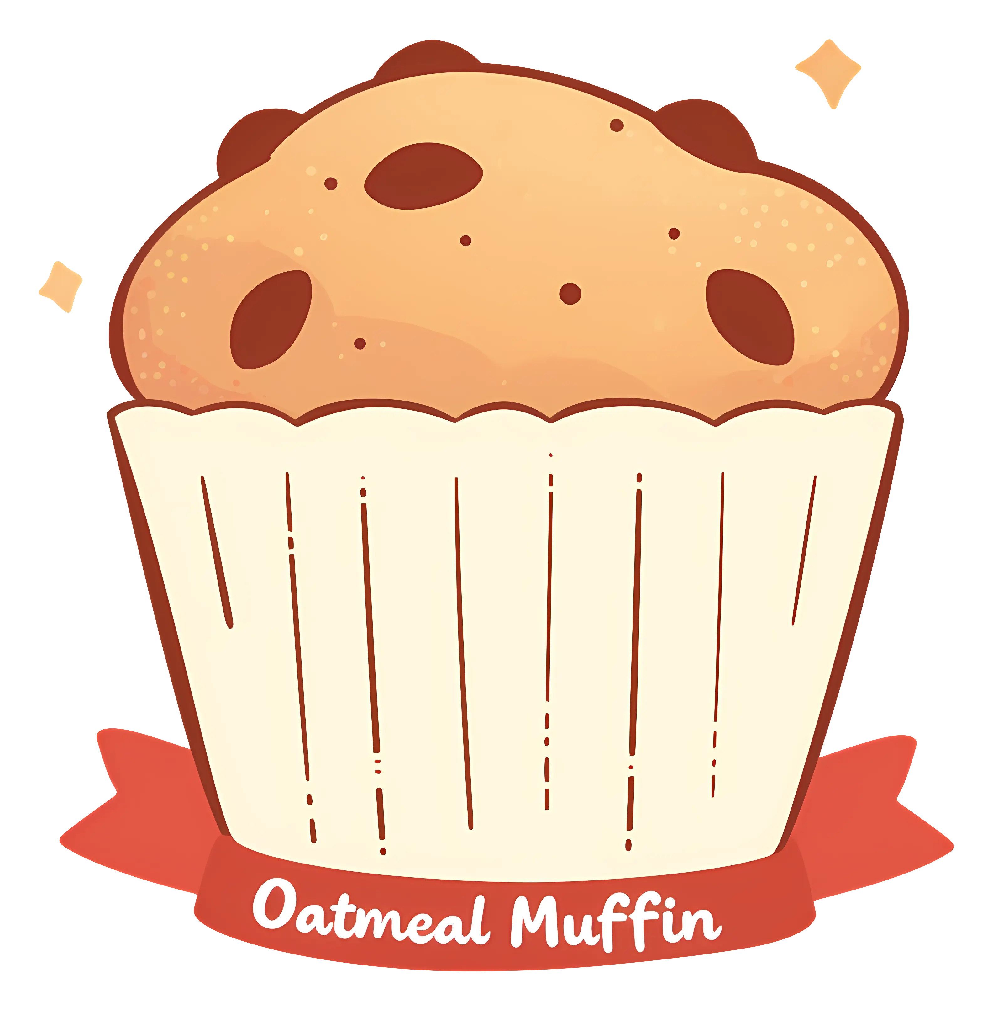 Oatmeal Muffin Illustration with Red Ribbon