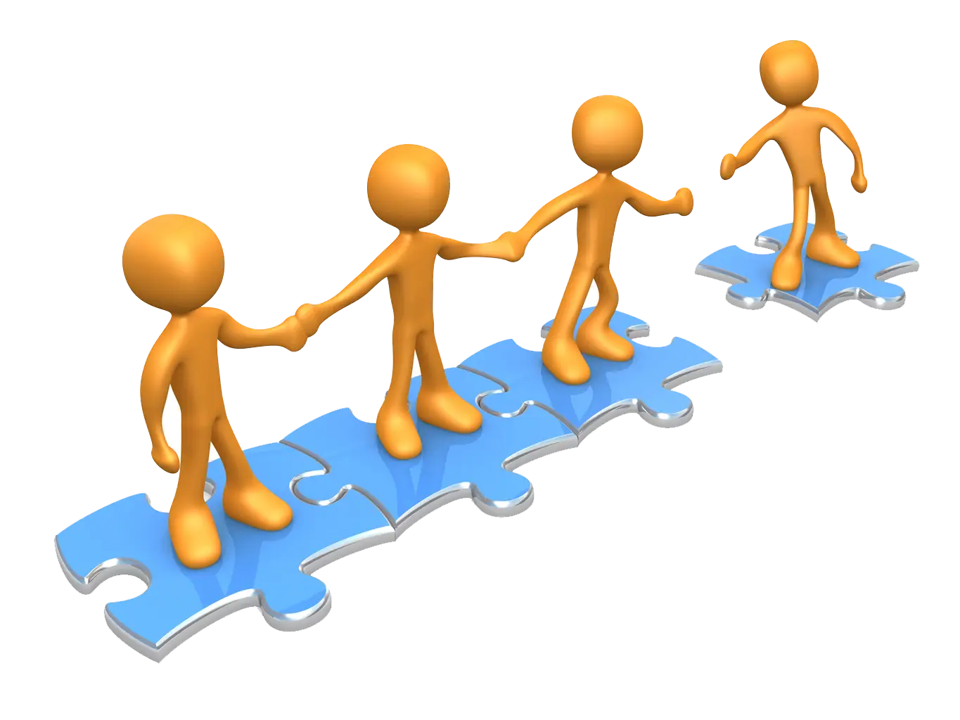 Illustration of Orange Figures Connecting Over Puzzle Pieces