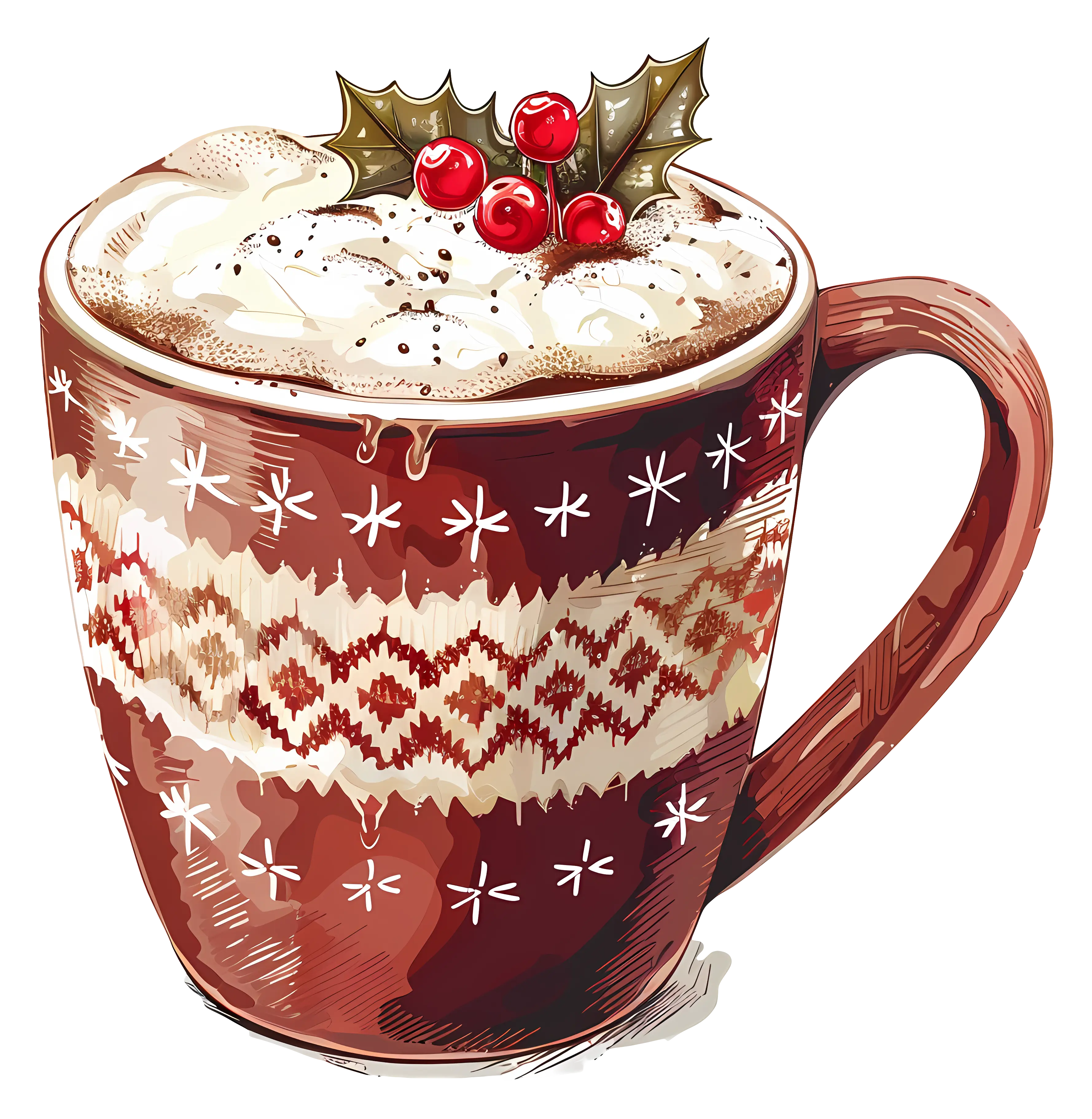 Festive Mug with Hot Chocolate and Holly