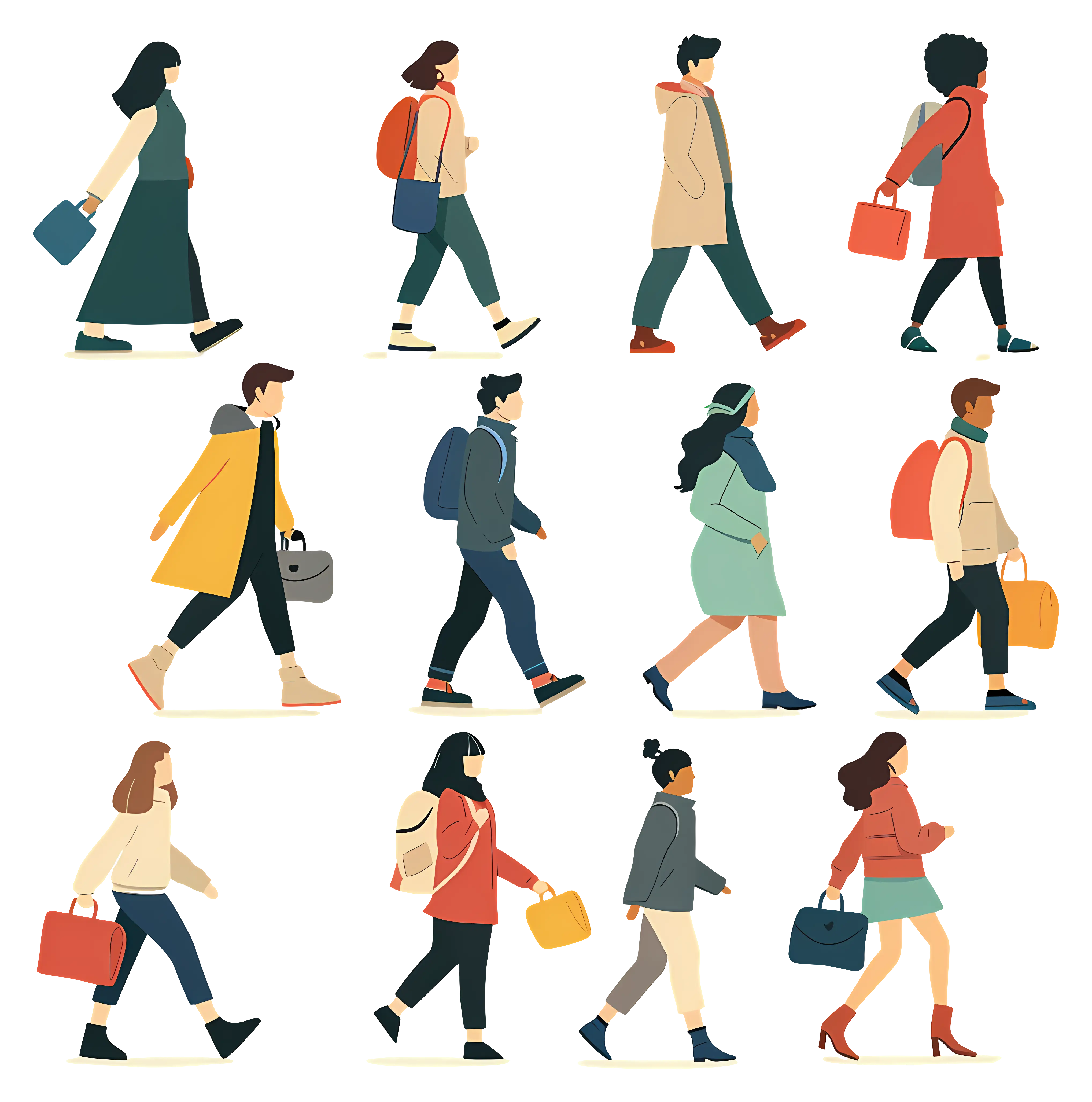 Group of People Walking in Modern Illustration Style
