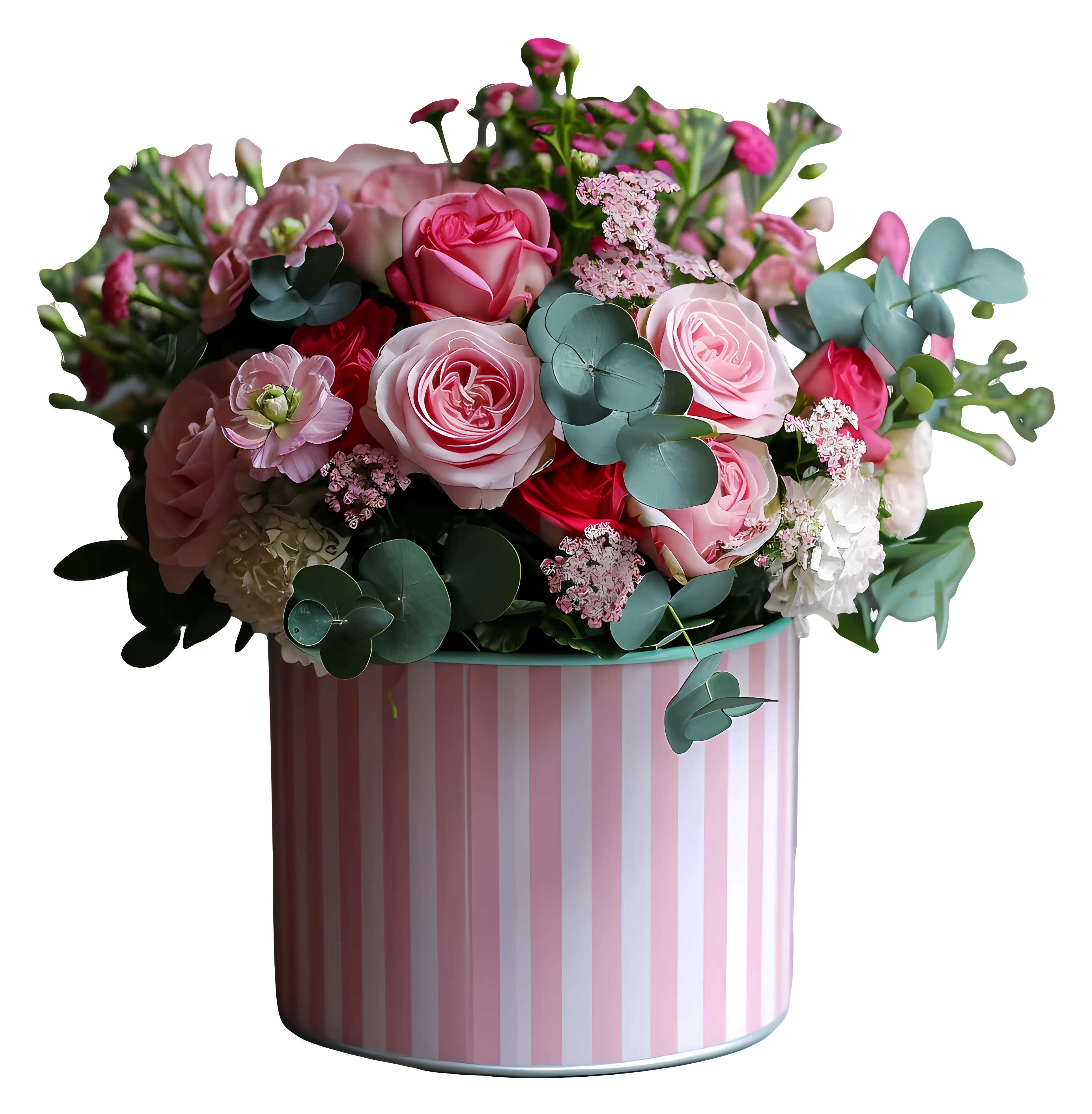 Pink Rose Bouquet in a Striped Vase