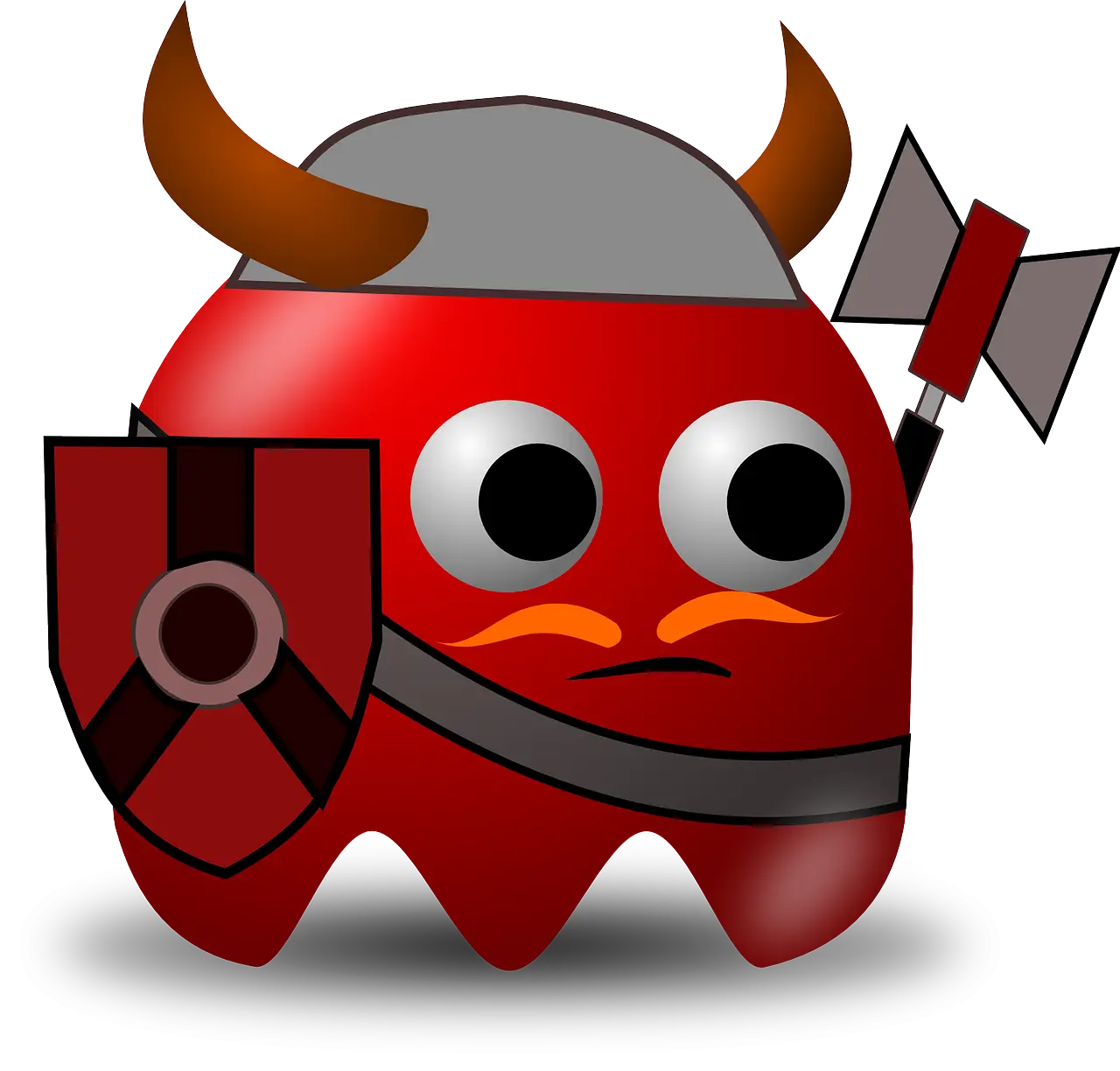Red Cartoon Viking Character with Shield and Axe