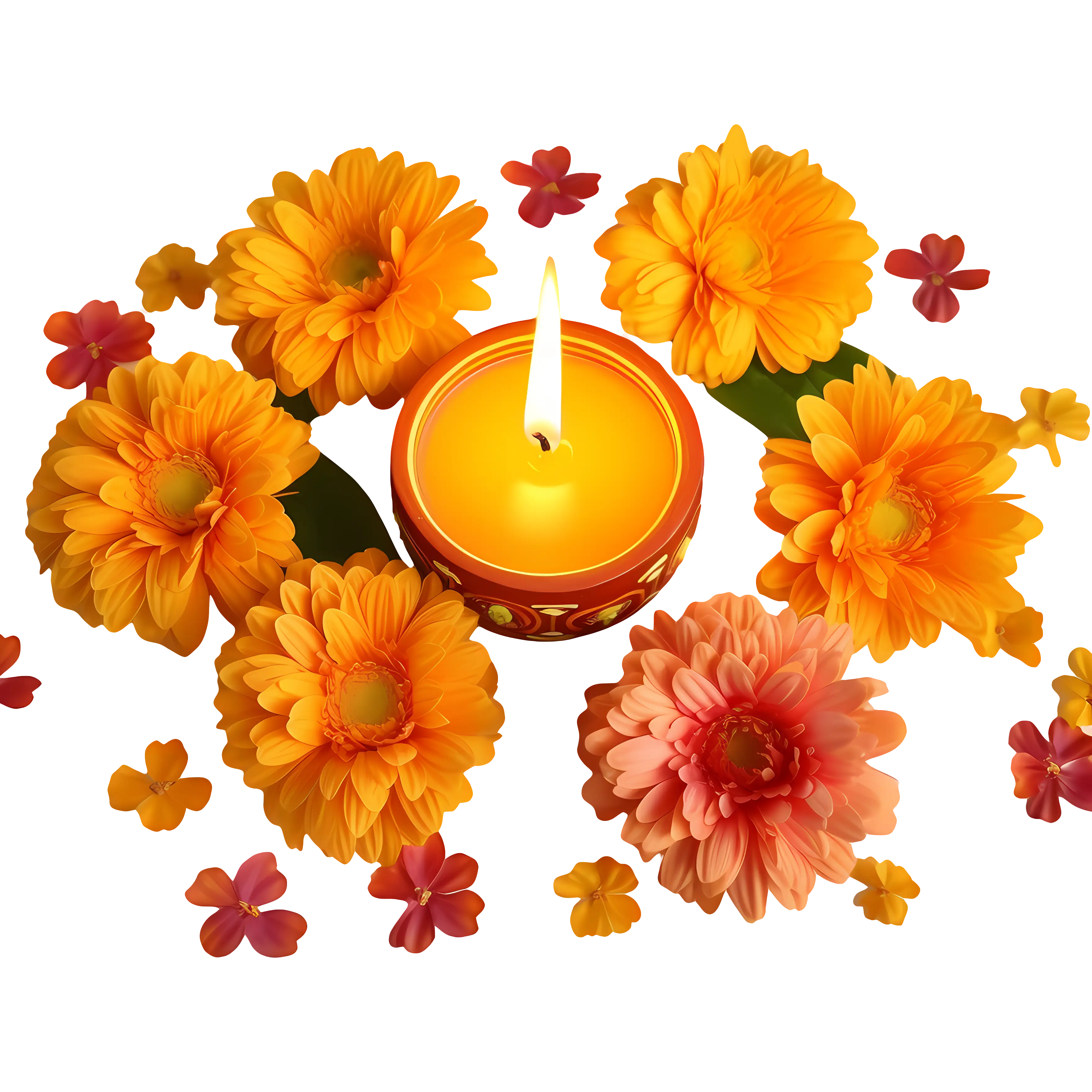 Candle Surrounded by Flowers