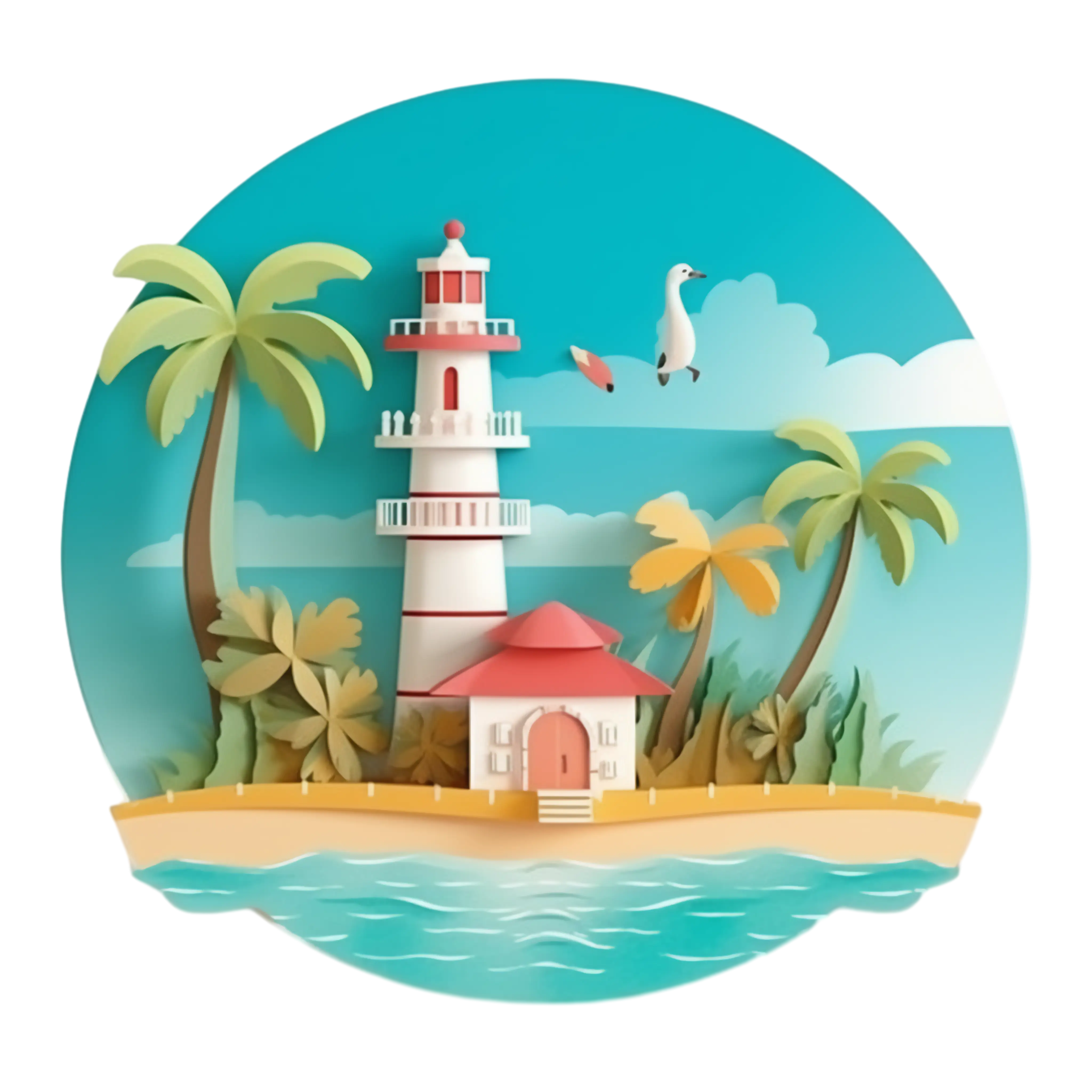 Tropical Lighthouse by the Beach Illustration