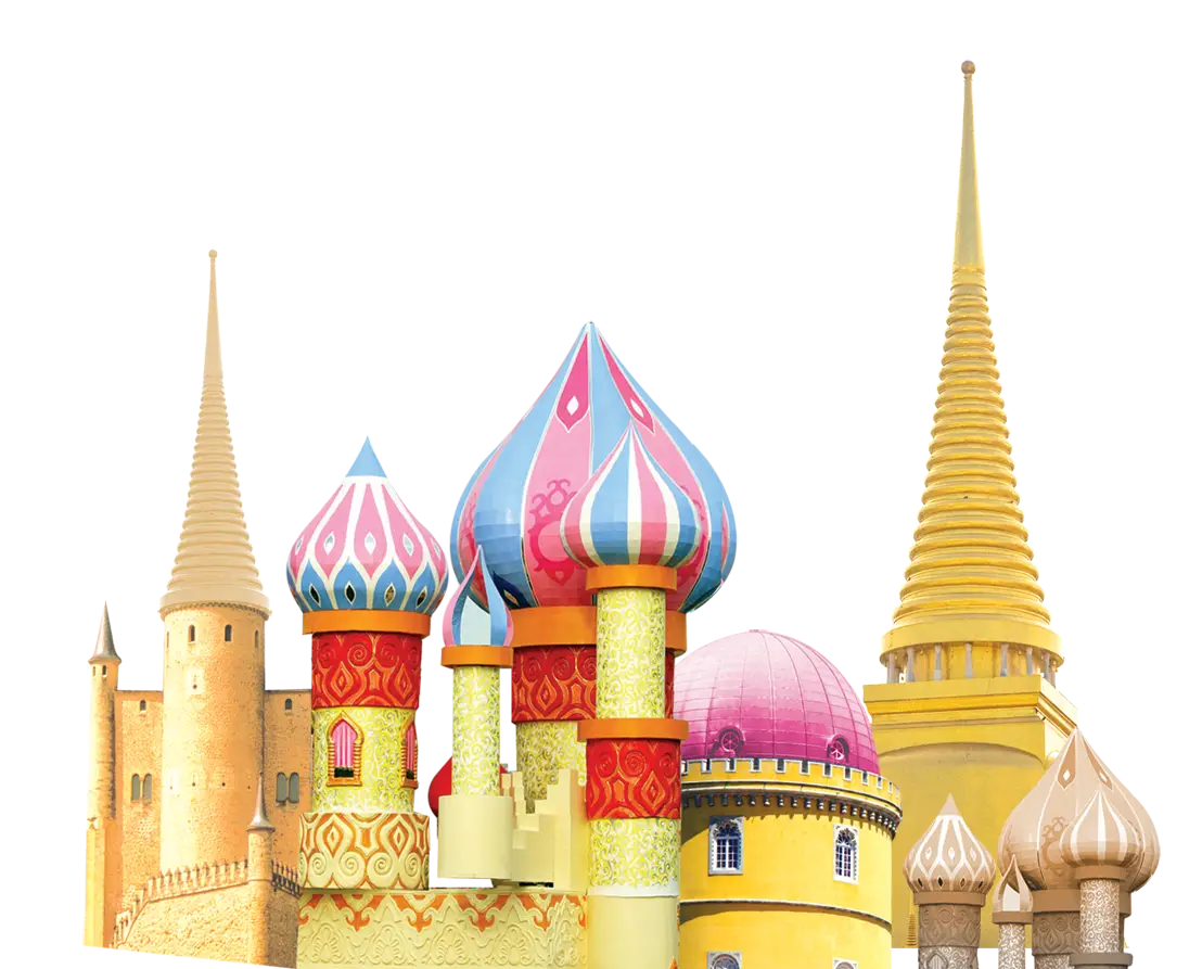 Colorful Fantasy Castle with Towers and Domes