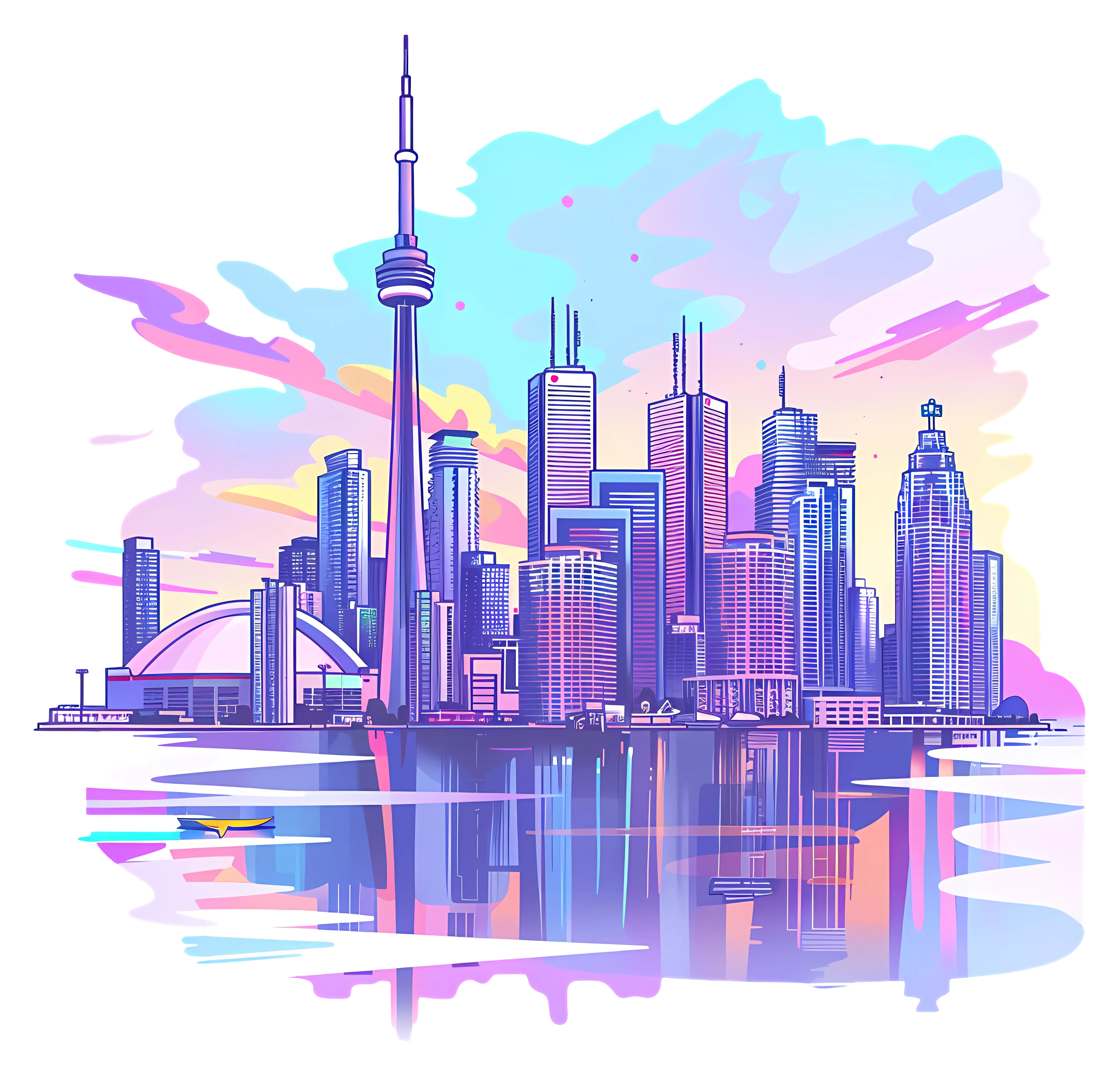 Colorful Cityscape at Sunset