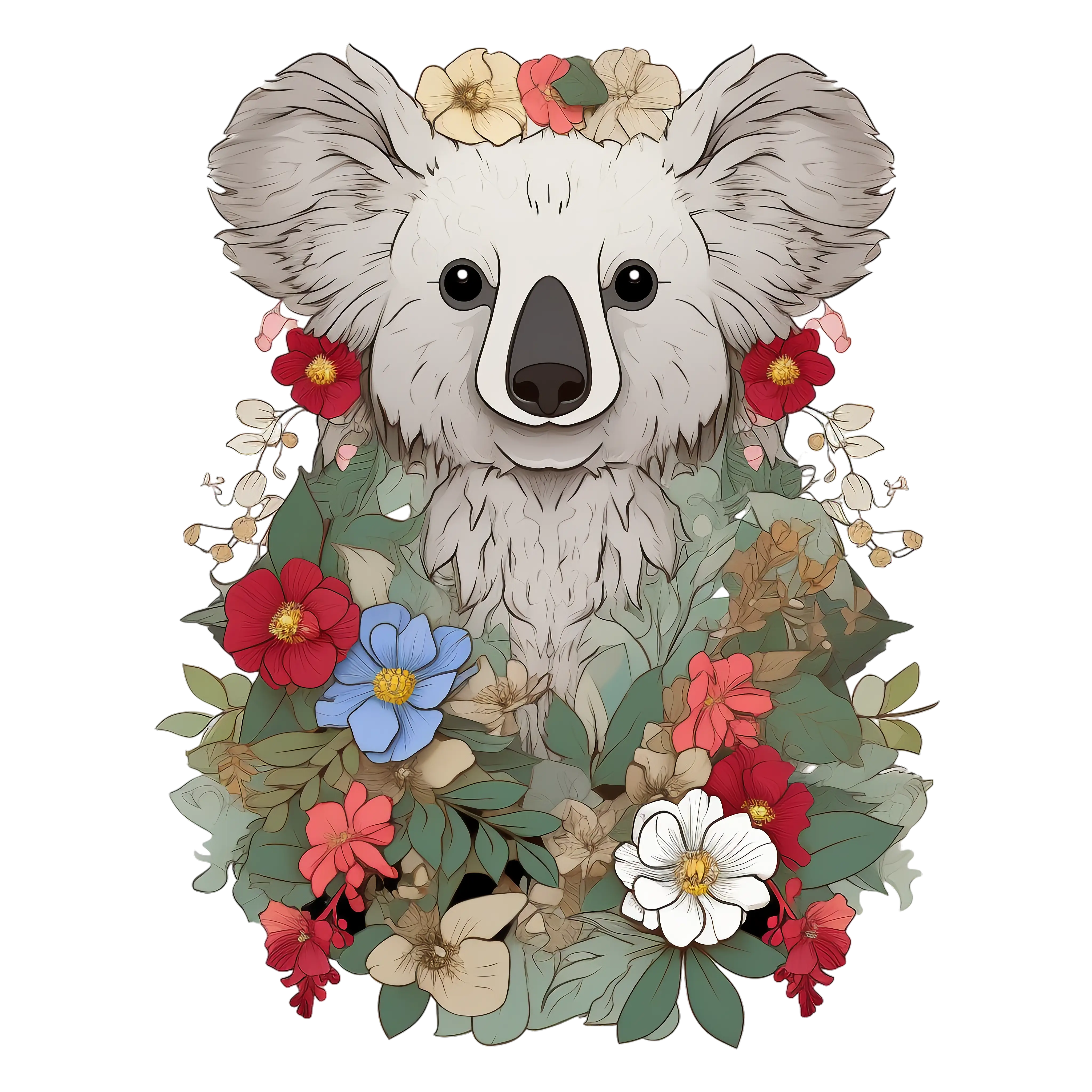 Koala Surrounded by Beautiful Flowers
