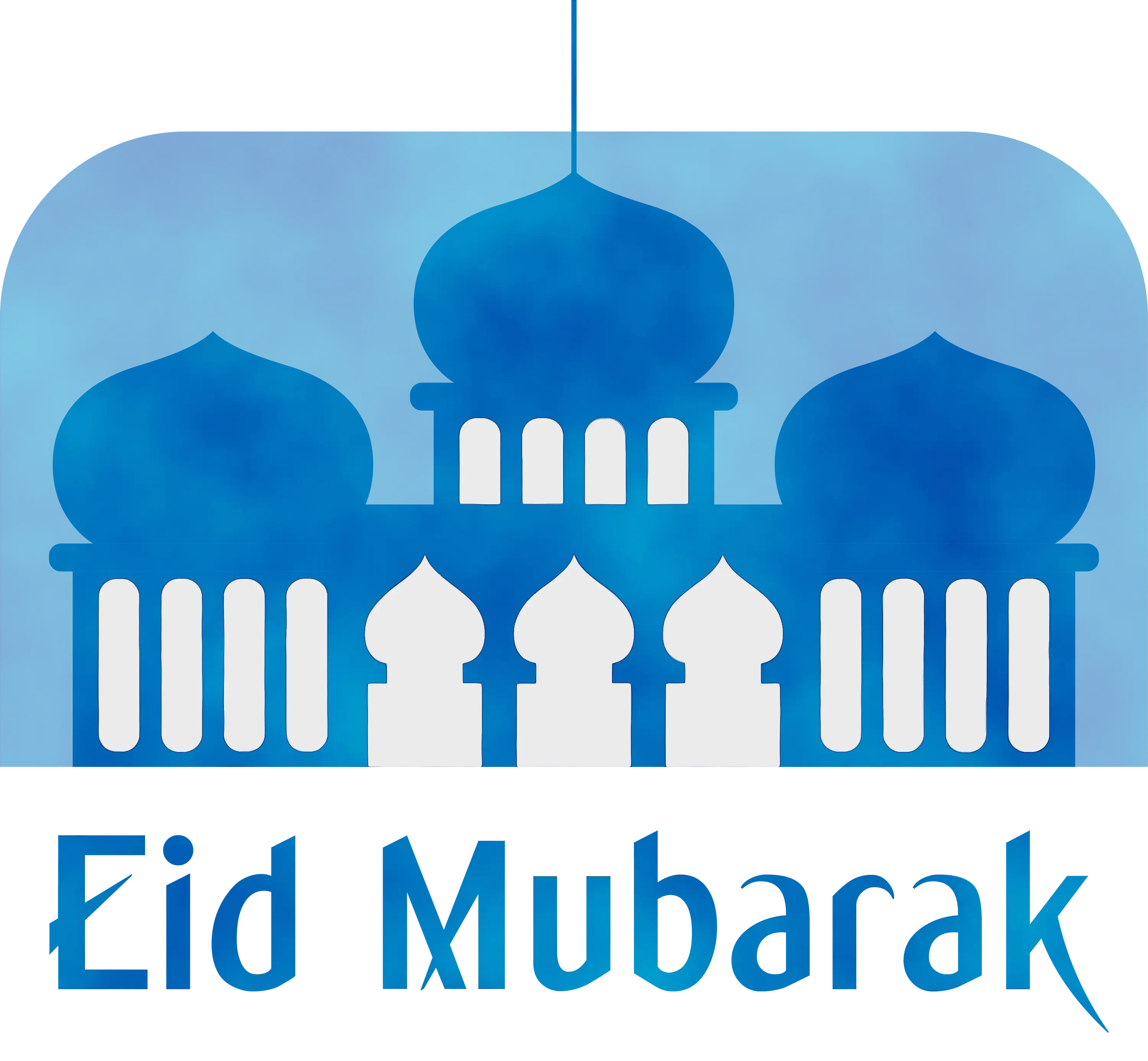 Blue Eid Mubarak Logo with Mosque Motif
