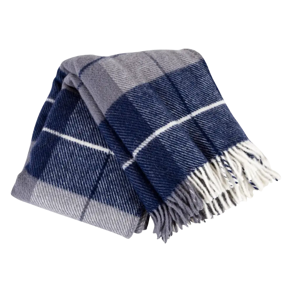 Blue Plaid Blanket with Fringe