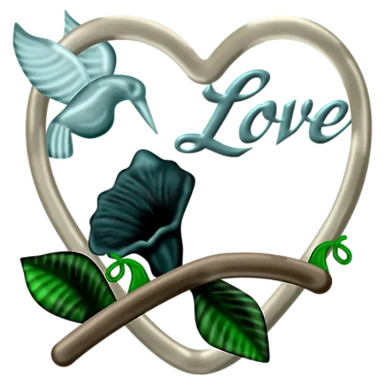 Heart with Love Text and Hummingbird