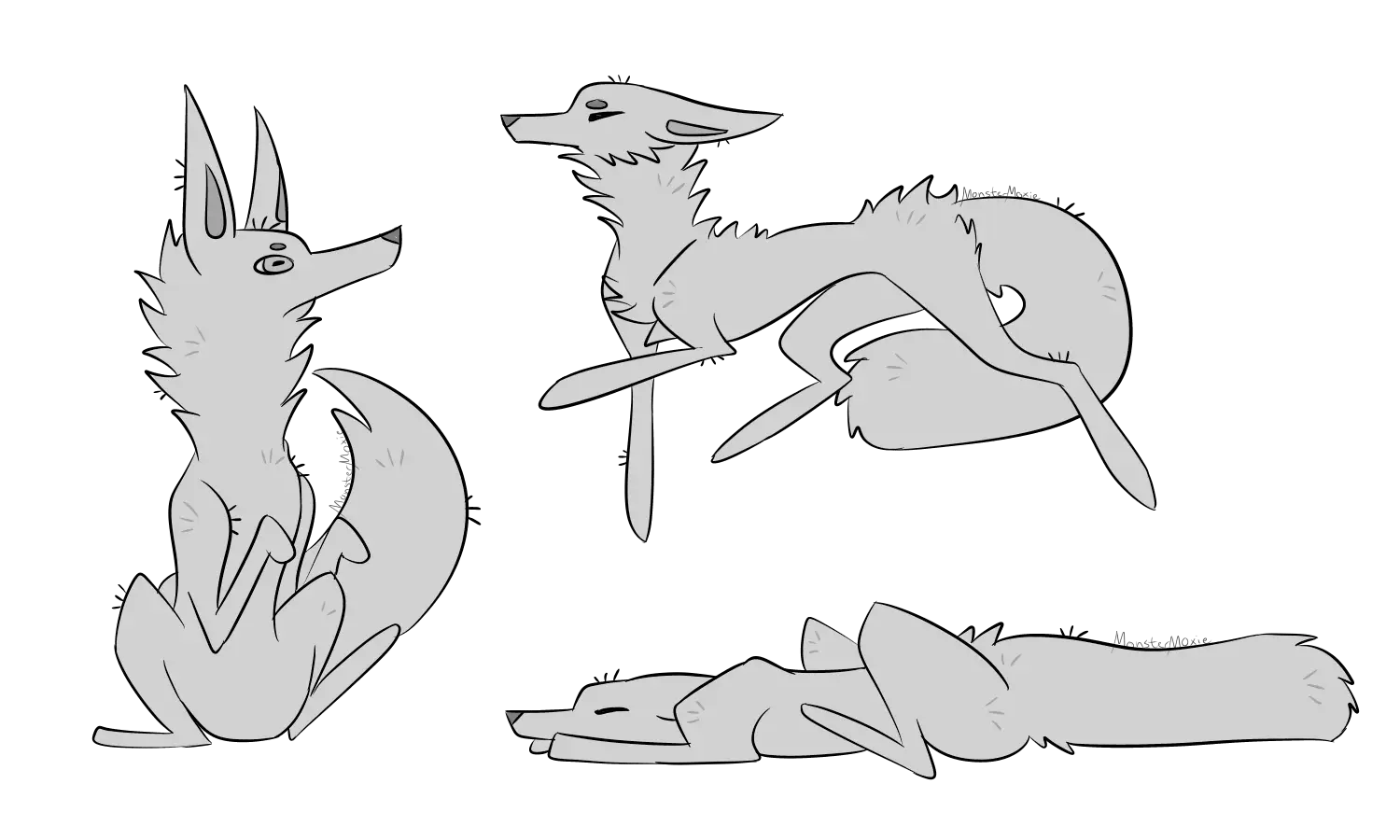 Gray Cartoon Foxes in Various Poses