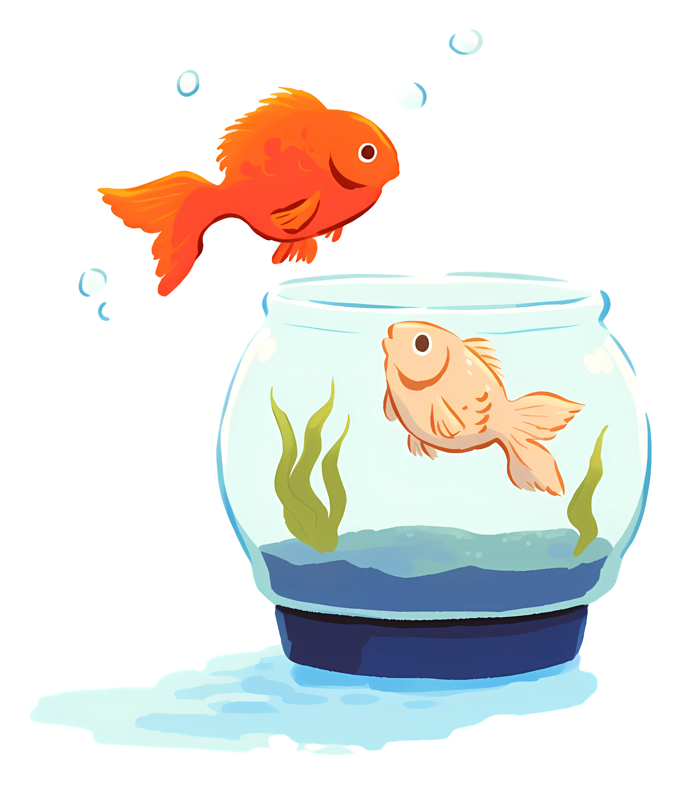 Fish Bowl Illustration with Swimming Goldfish