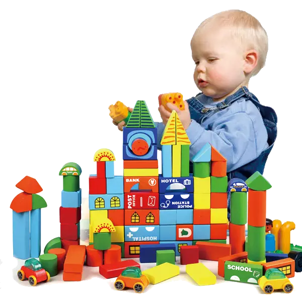 Child Playing with Colorful Blocks