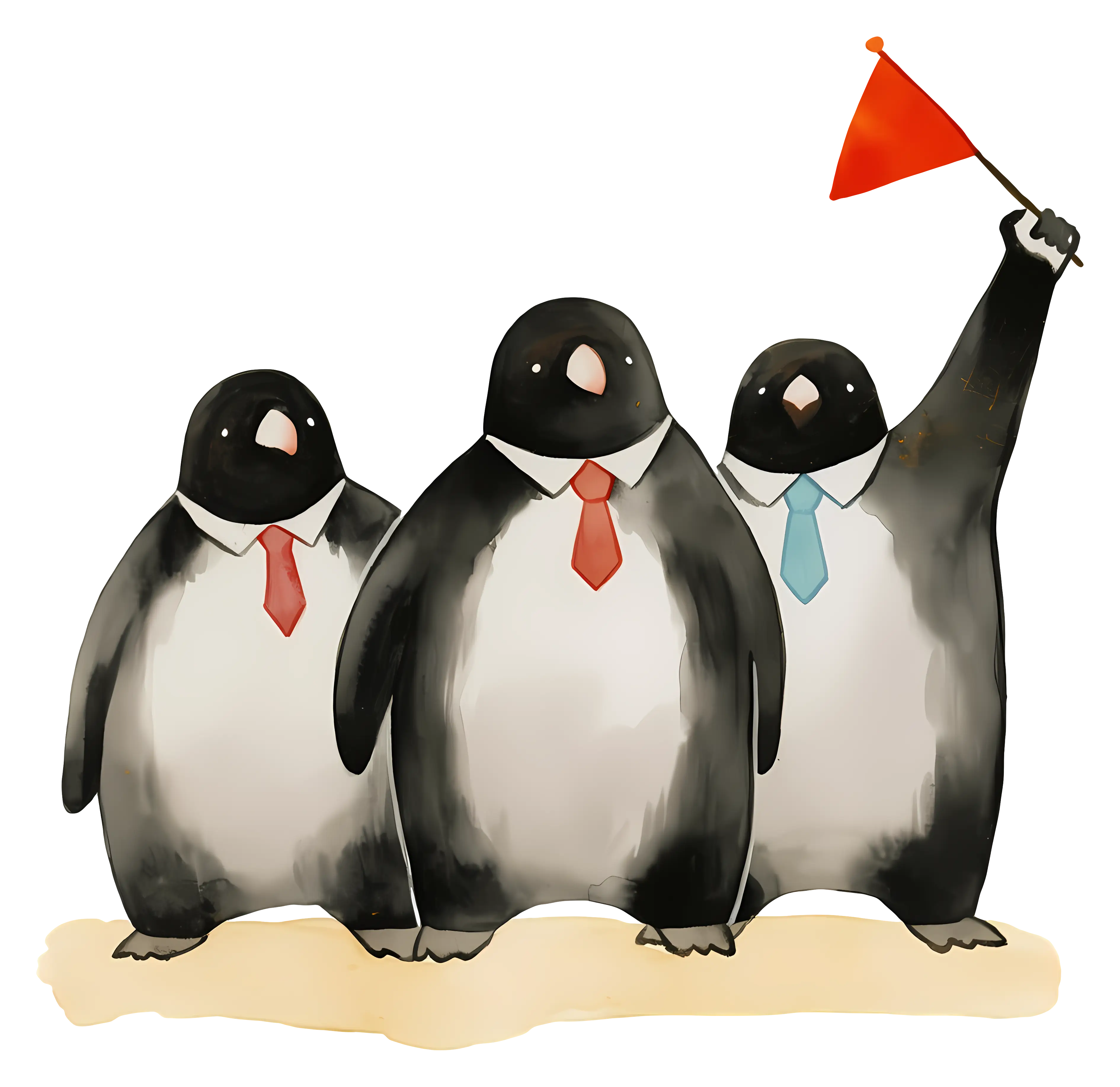 Penguins with Ties Illustration