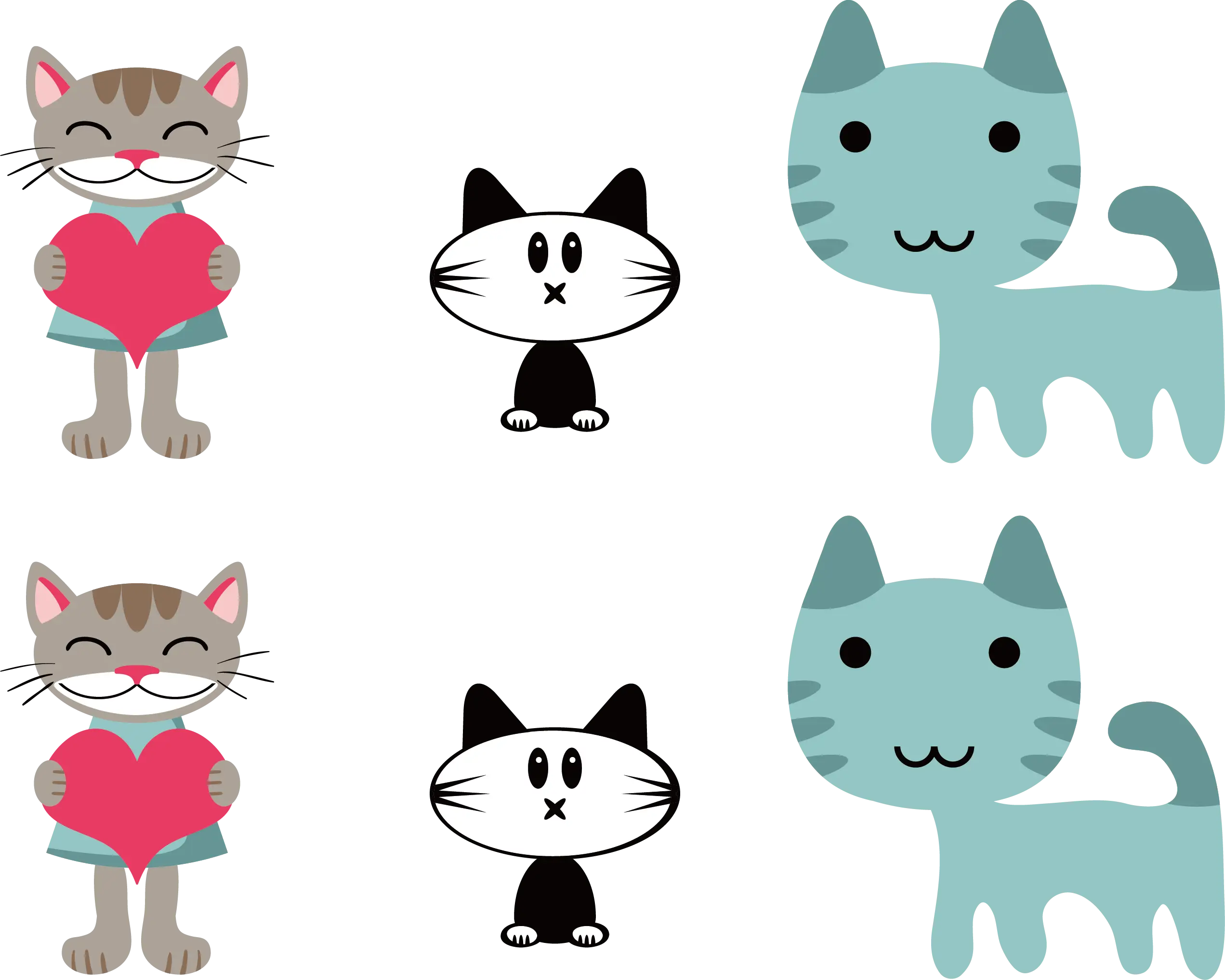 Cute Cartoon Cats with Hearts