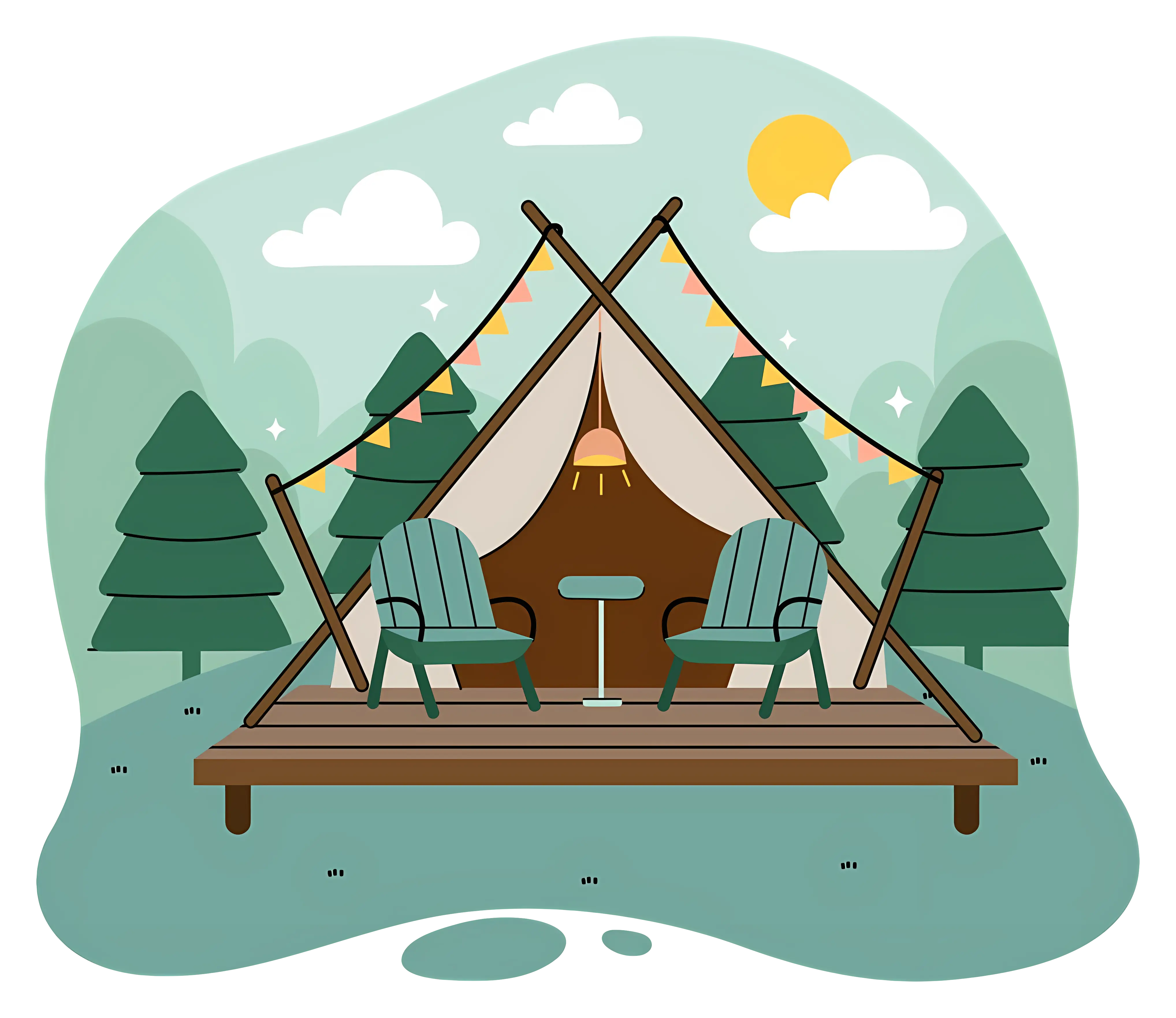 Cozy Camping Tent in the Forest