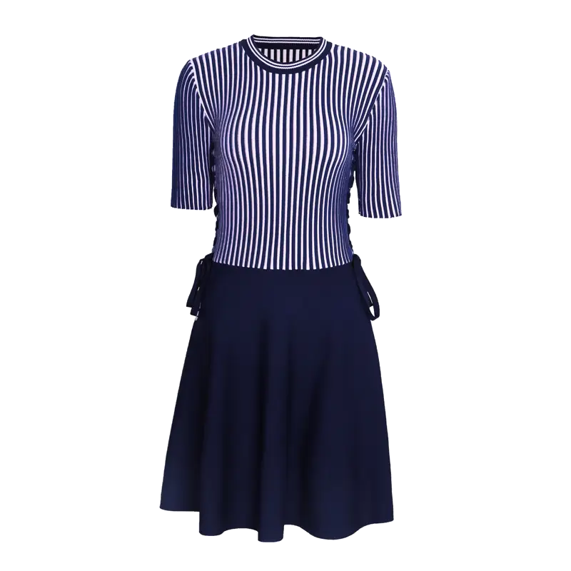 Striped Navy Dress with Short Sleeves