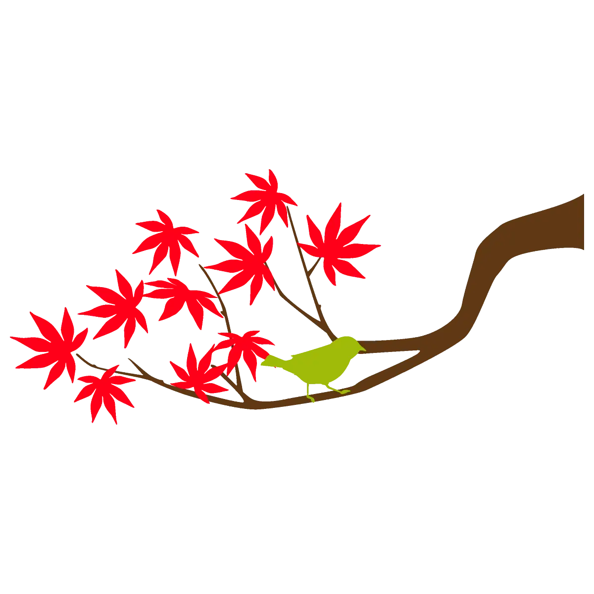 Branch with Red Leaves and Bird Illustration