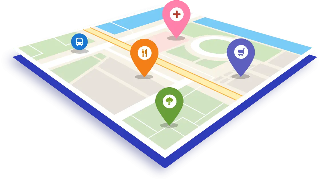 Colorful Map with Location Pins