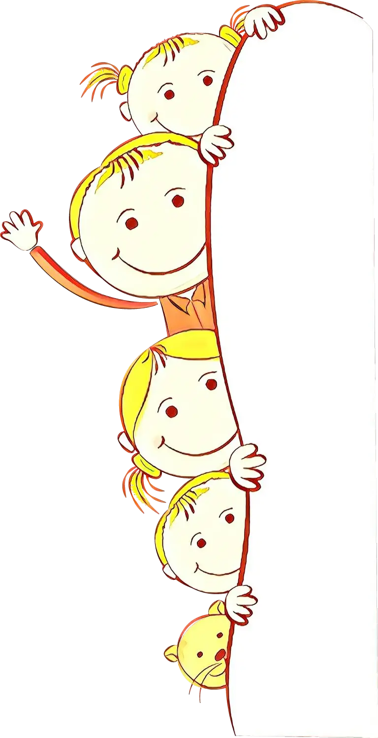 Cartoon Children Peeking Behind Banner