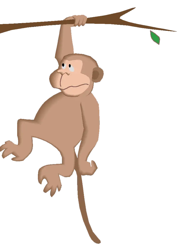 Cartoon Monkey Hanging on a Tree Branch