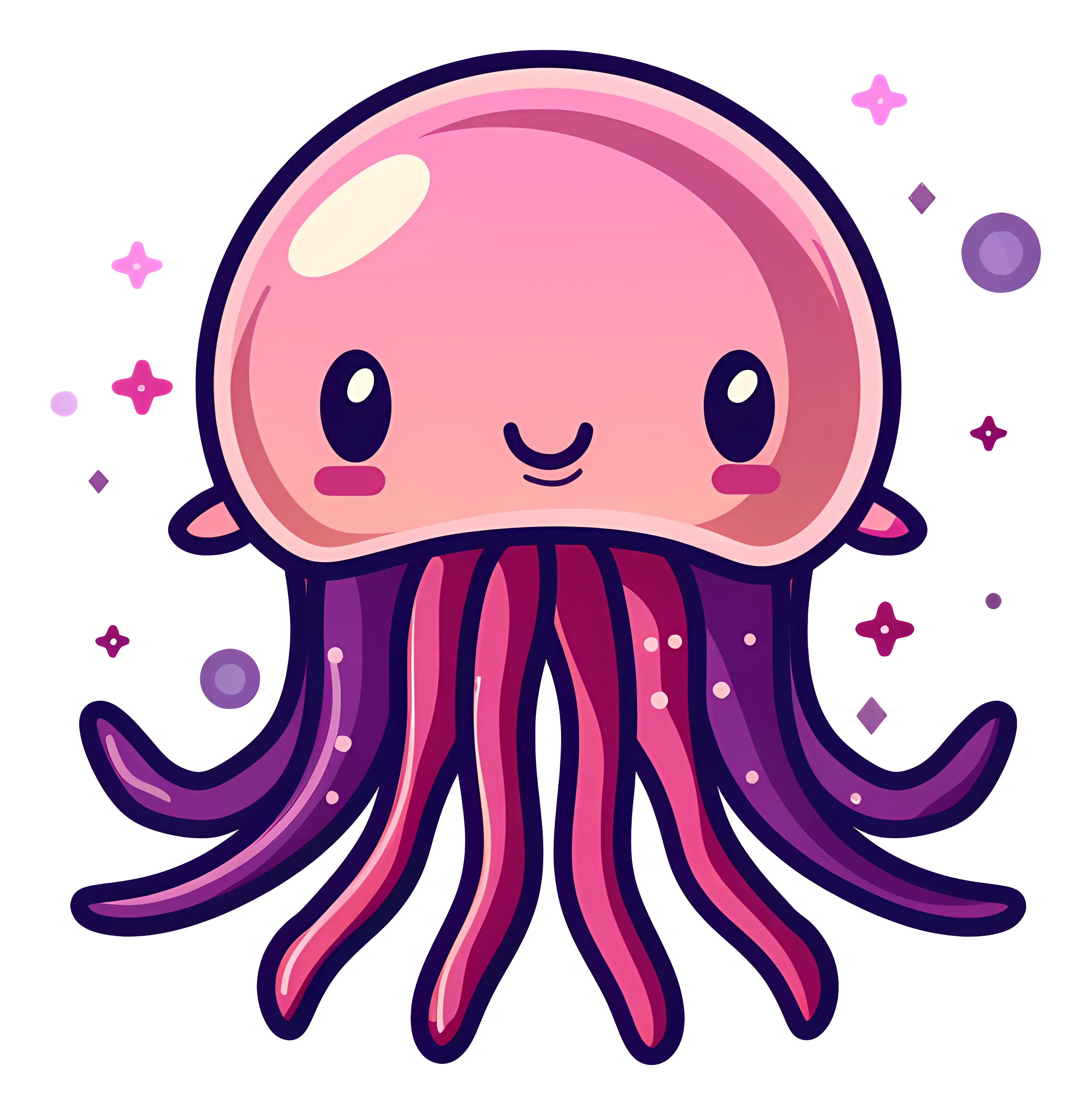 Cute Cartoon Jellyfish with Pink and Purple Tones