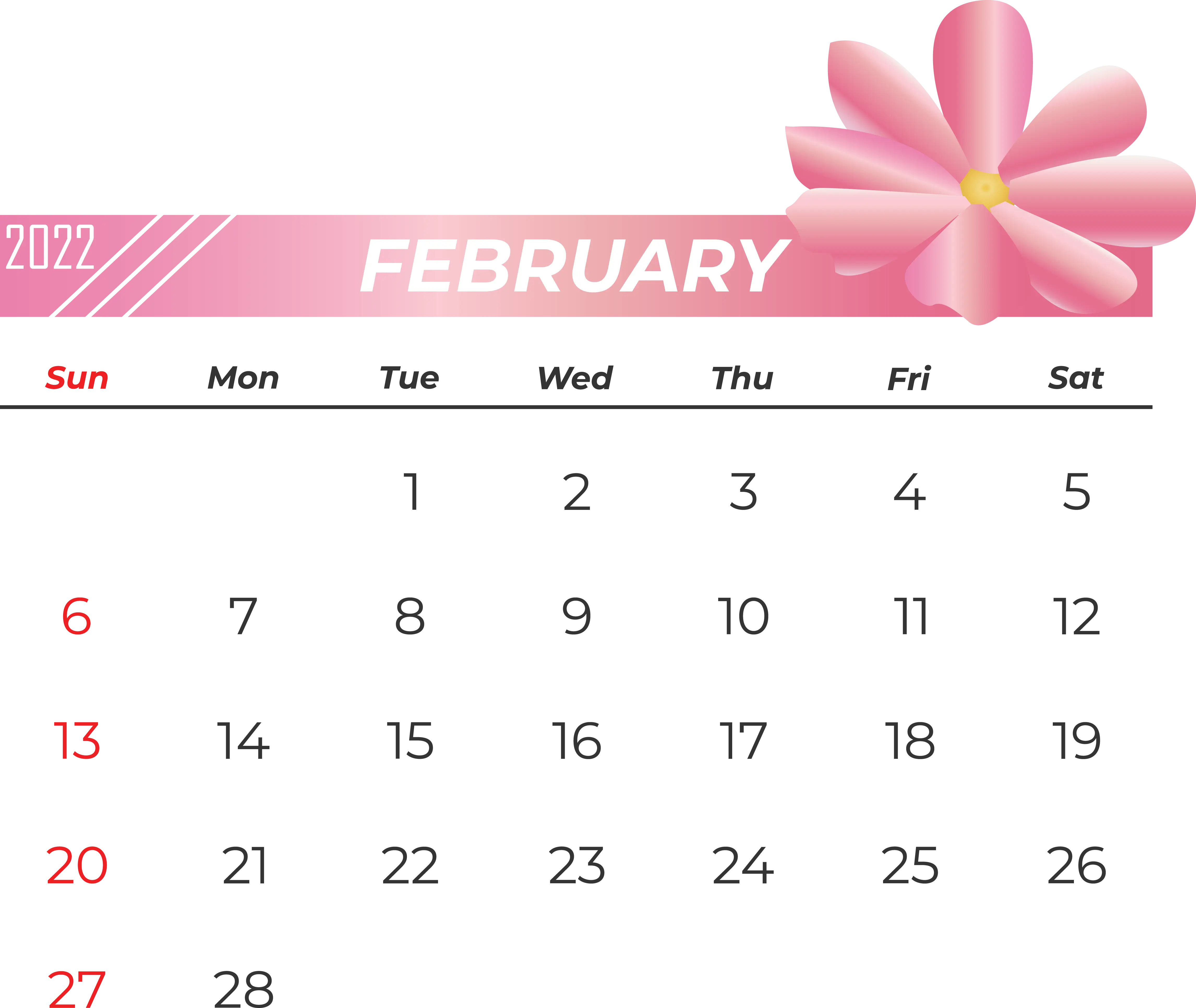 February 2022 Calendar with Floral Embellishment