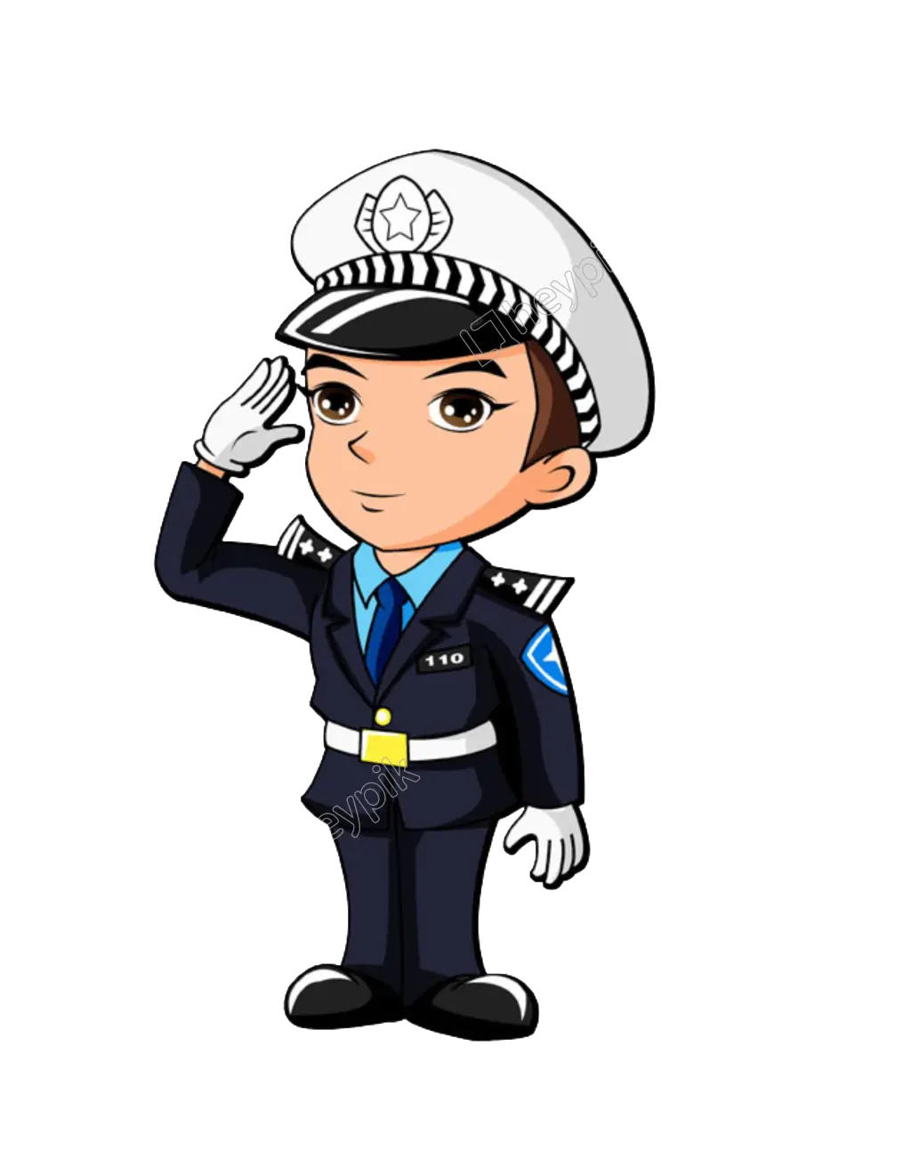 Cartoon Police Saluting in Uniform